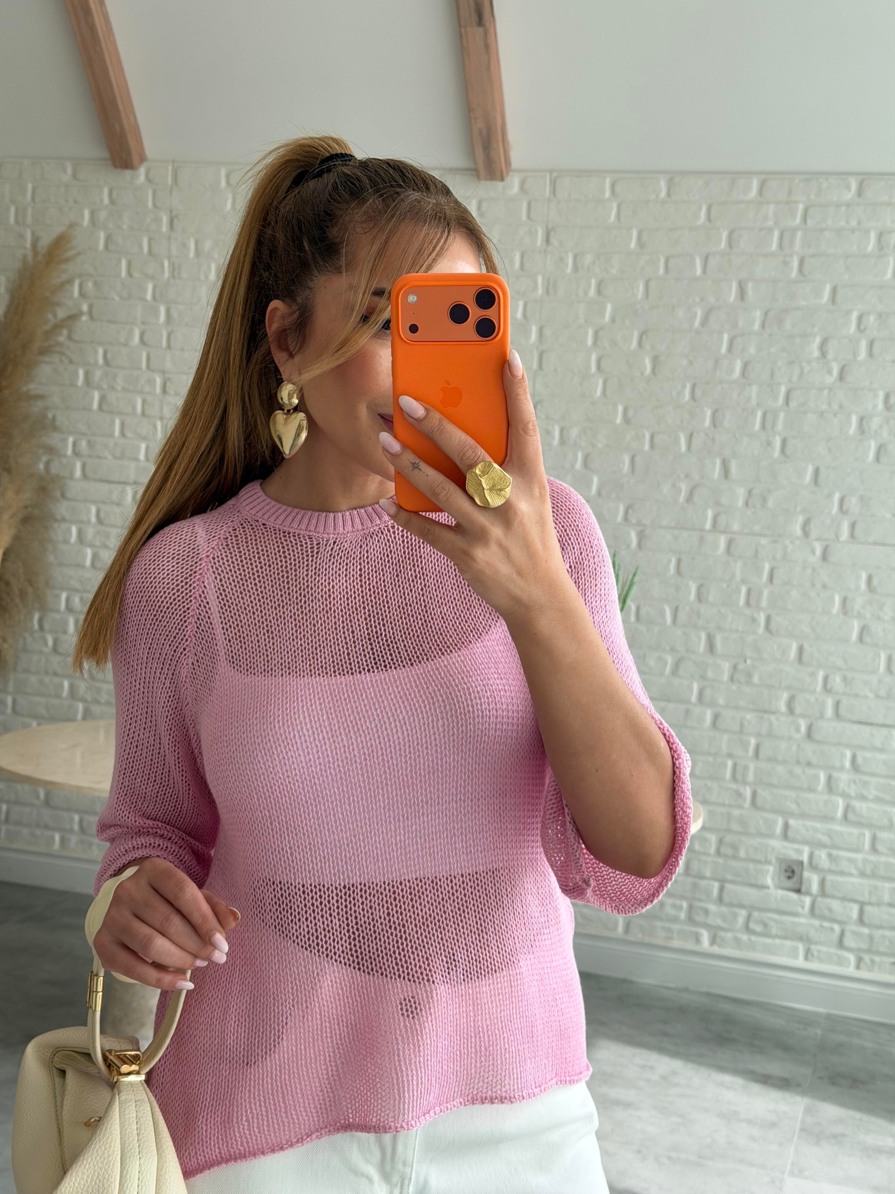 Pembe Bisiklet Yaka Triko