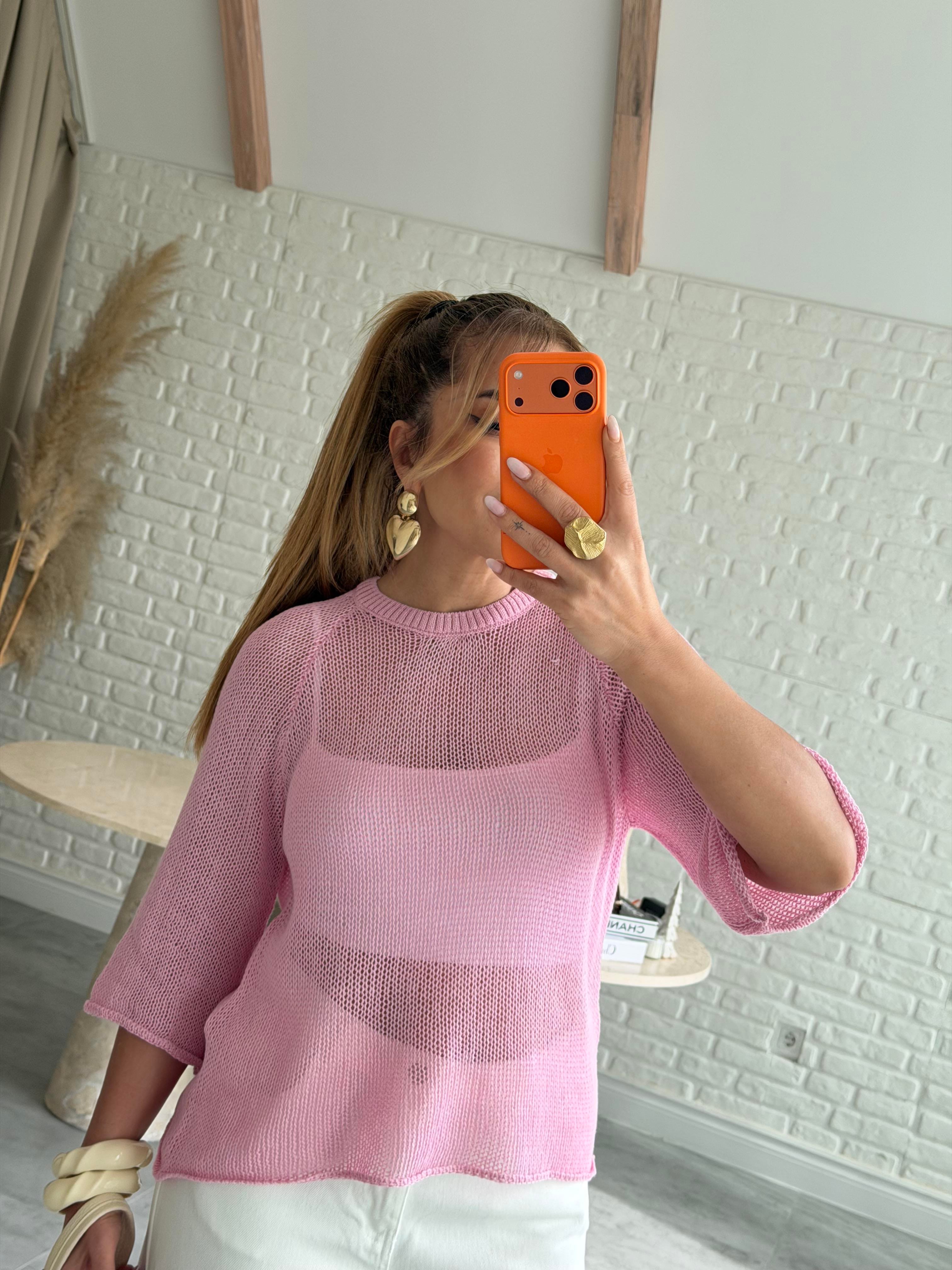 Pembe Bisiklet Yaka Triko