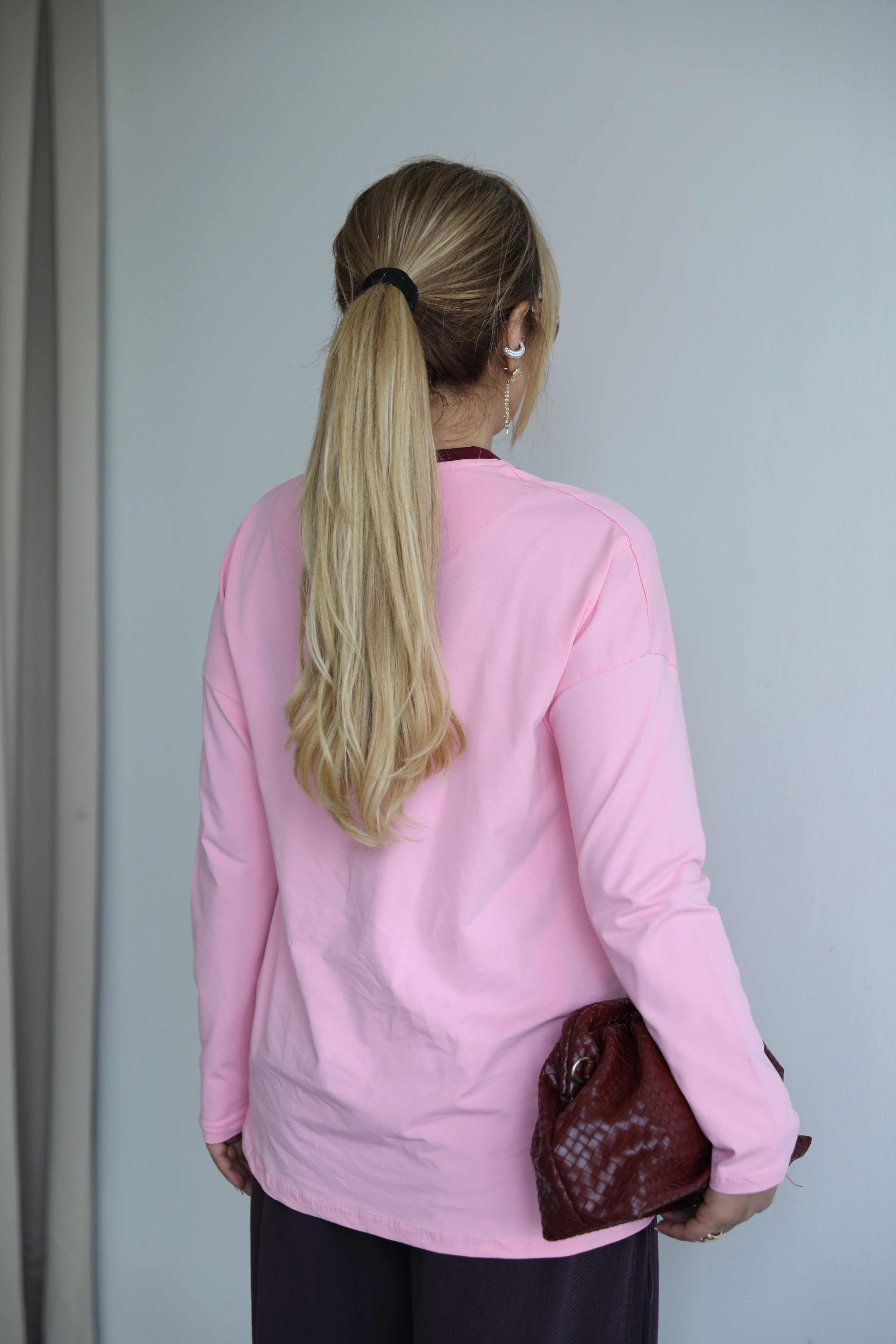 Pembe Bordo Yazılı Basic T-shirt 