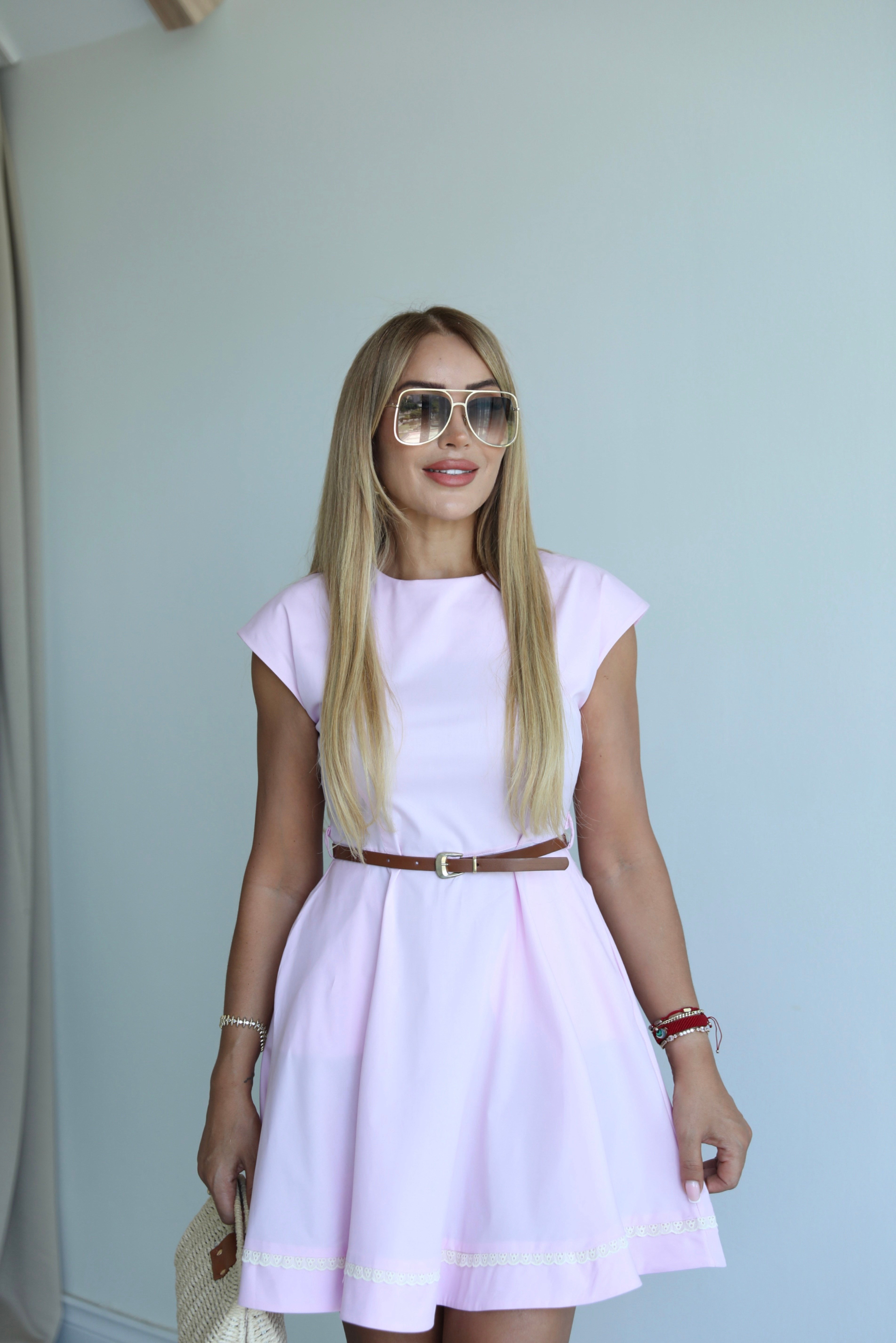 Pembe Çan Kemerli Elbise 