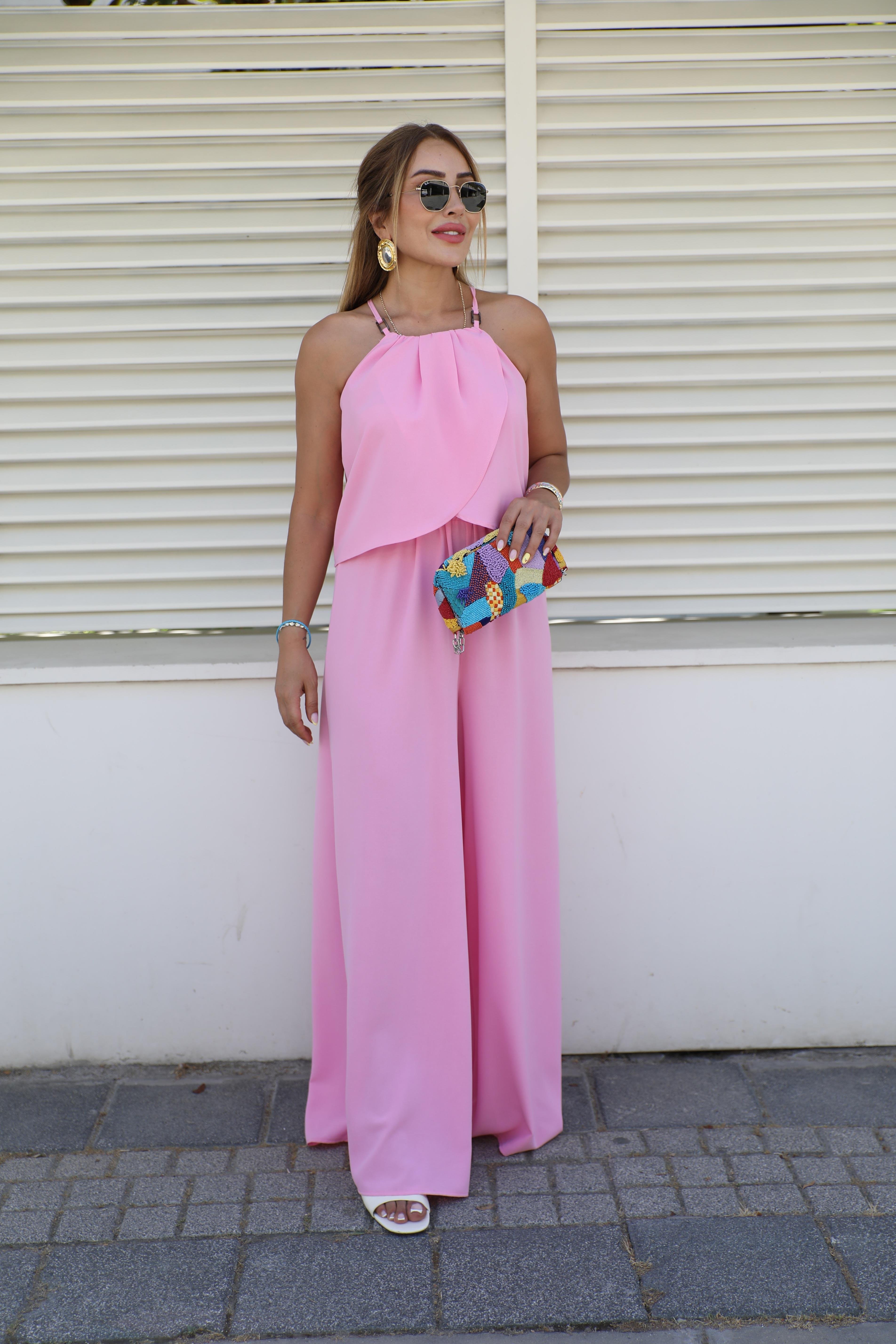 Pembe Detaylı Bol Paça Takım 