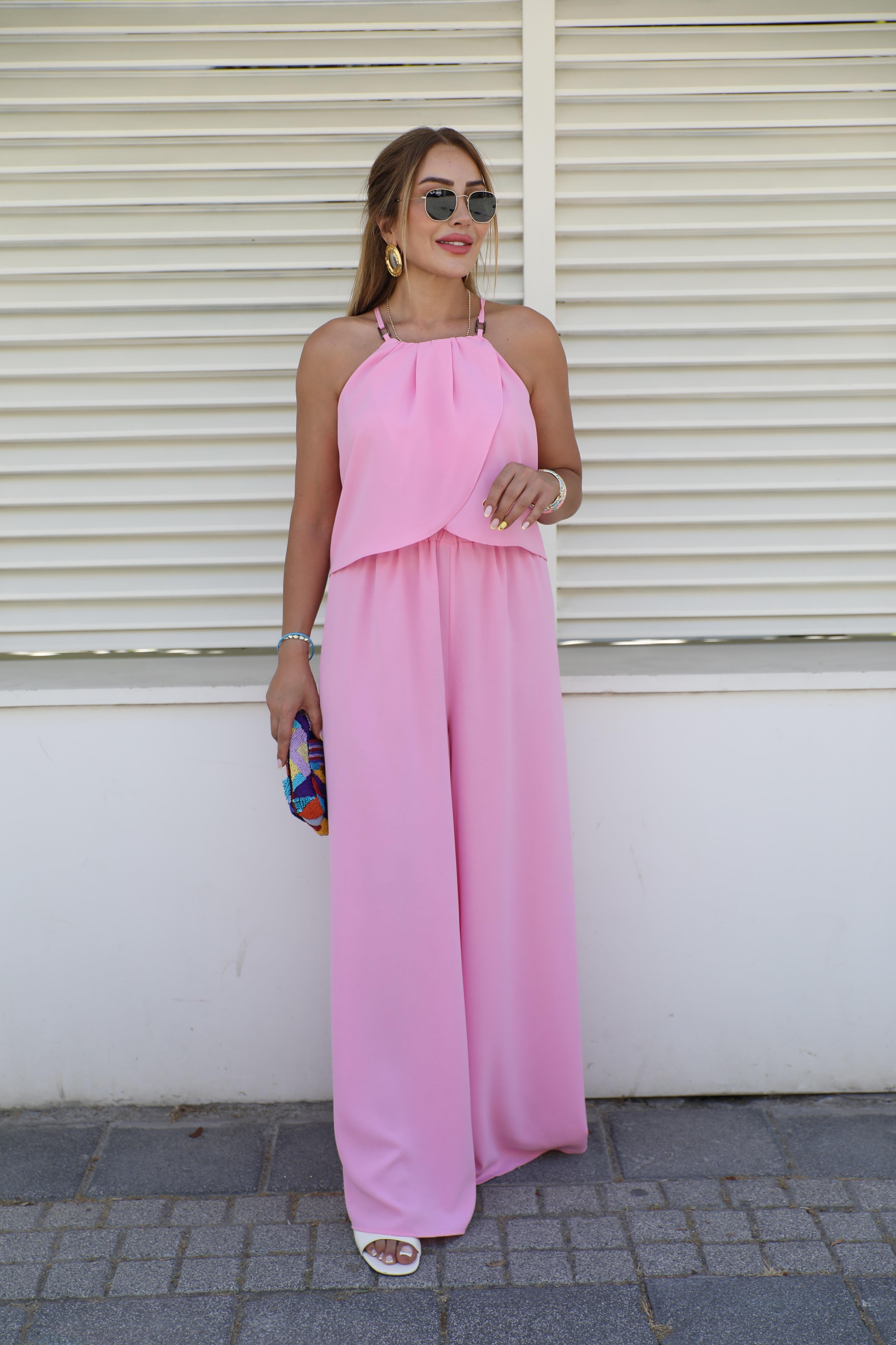 Pembe Detaylı Bol Paça Takım 