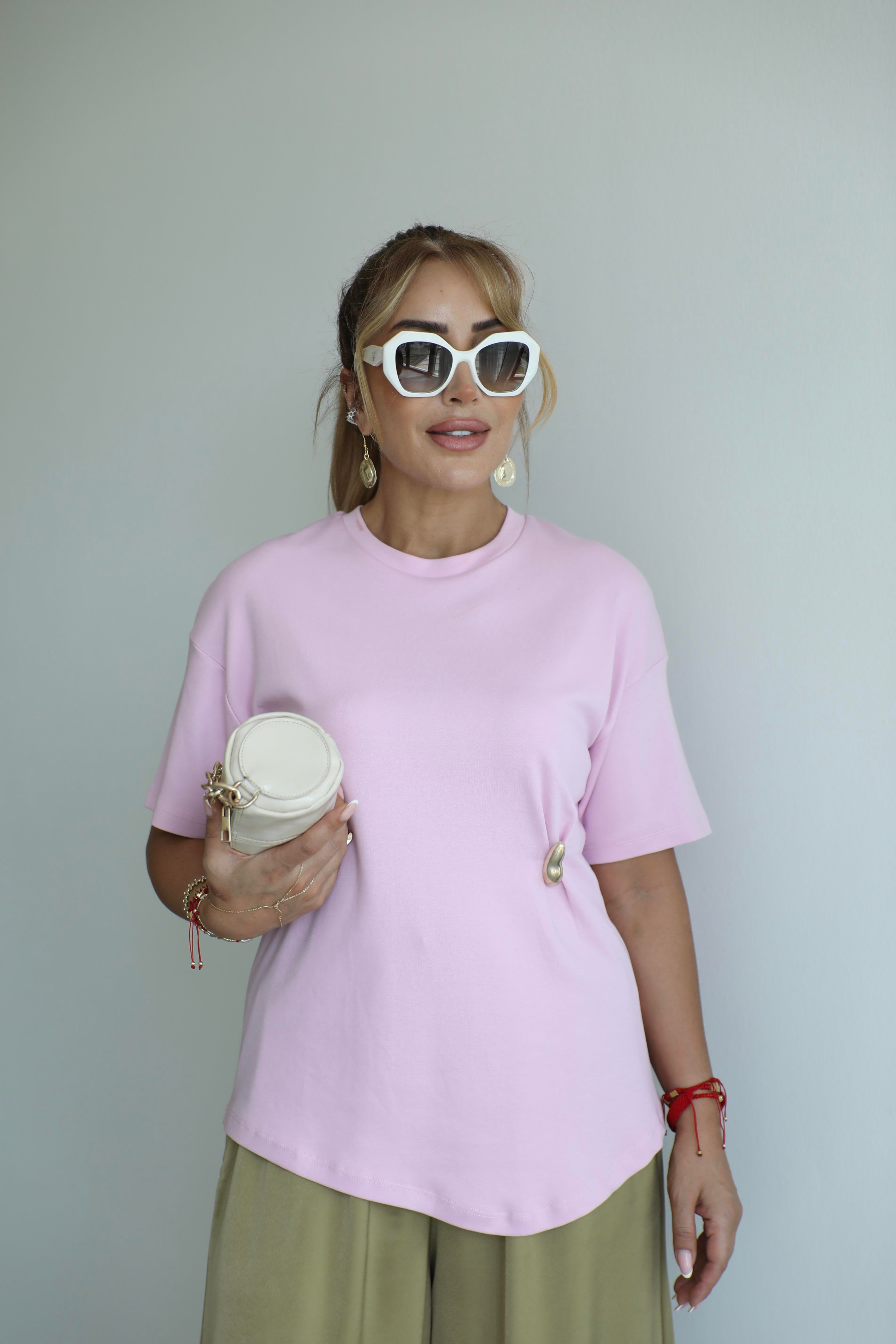 Pembe Gold Detaylı T-shirt 