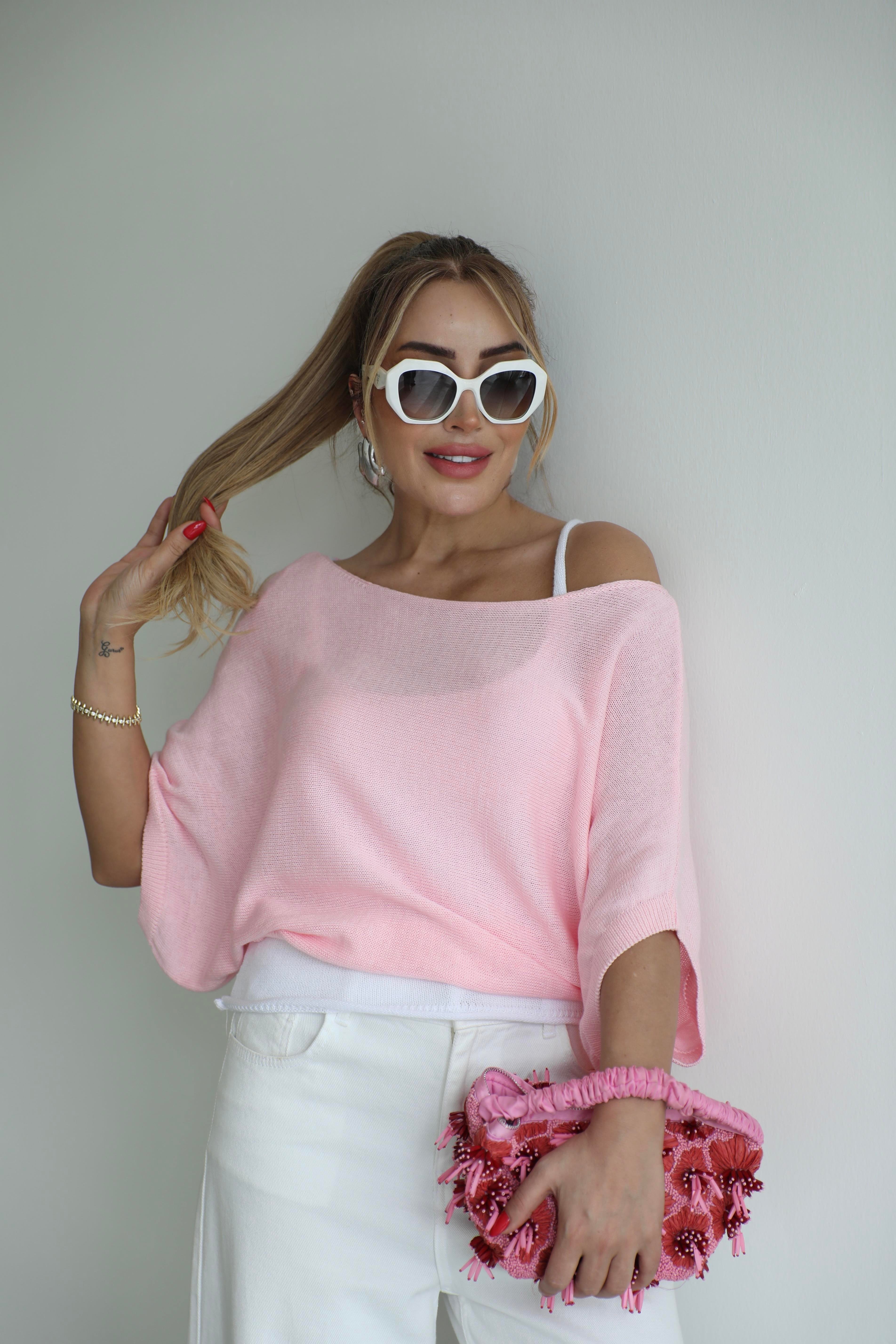 Pembe İkili Triko Bluz