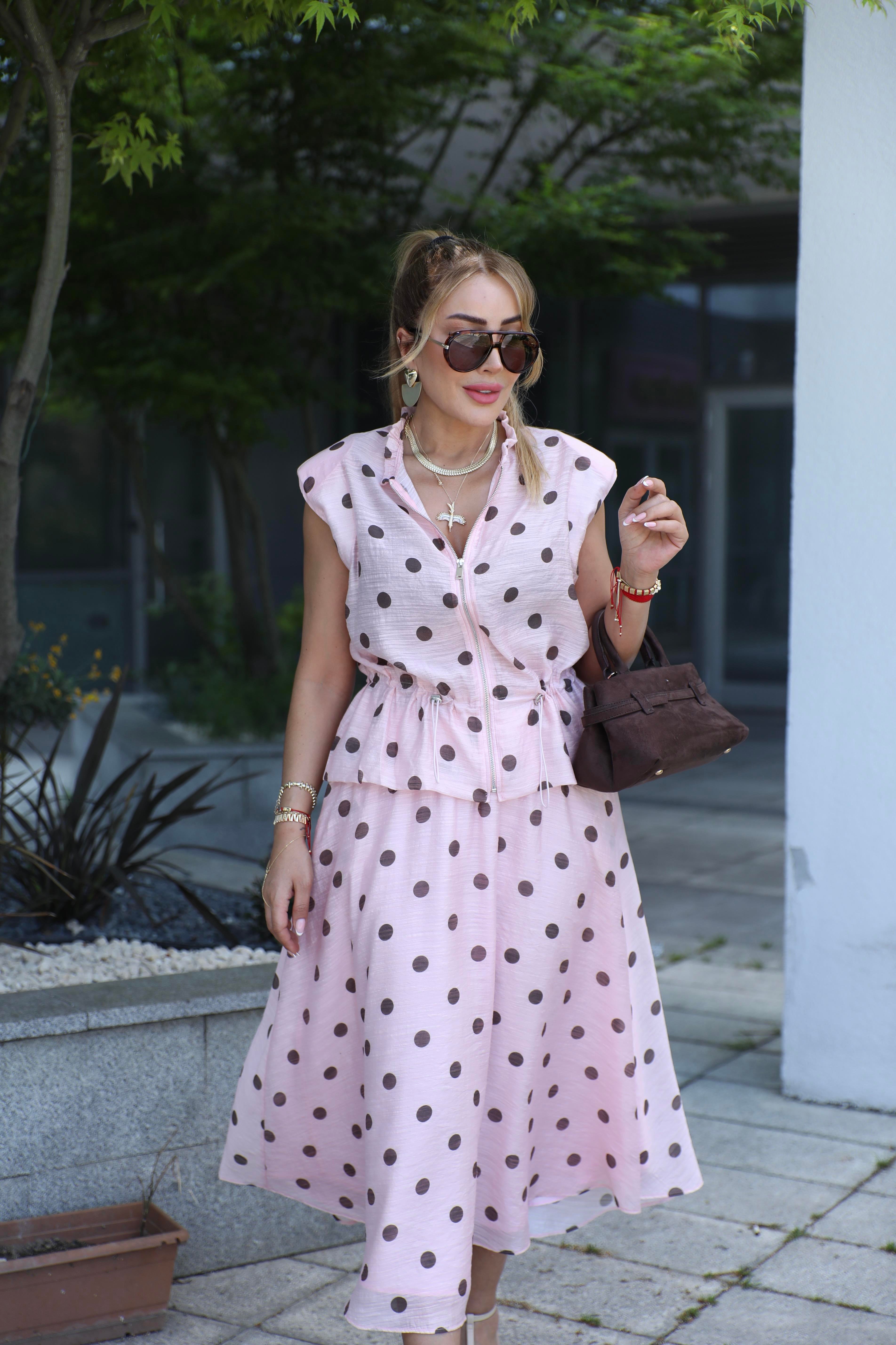 Pembe Kahve Puantiyeli Etek Takım 