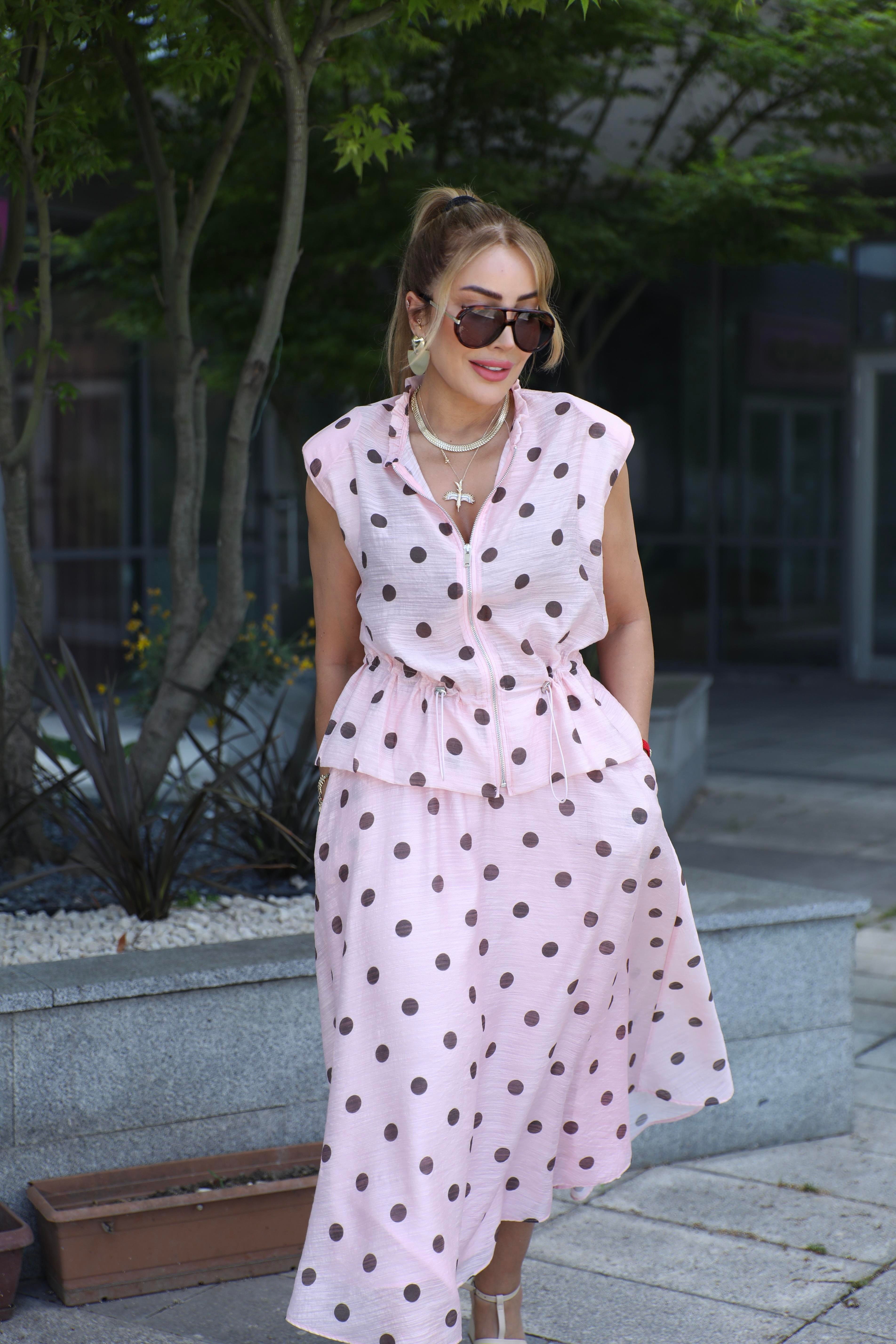 Pembe Kahve Puantiyeli Etek Takım 