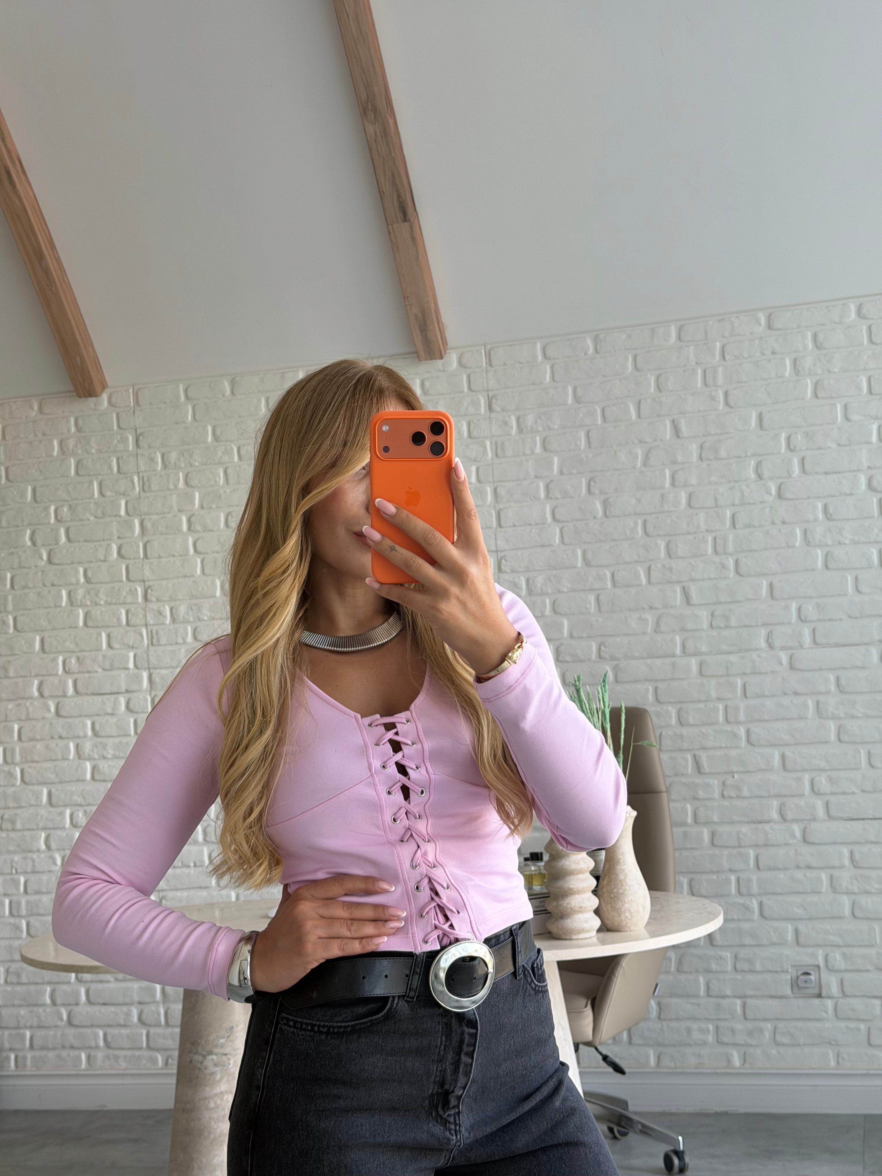 Pembe Kuşgözü Detaylı Bluz