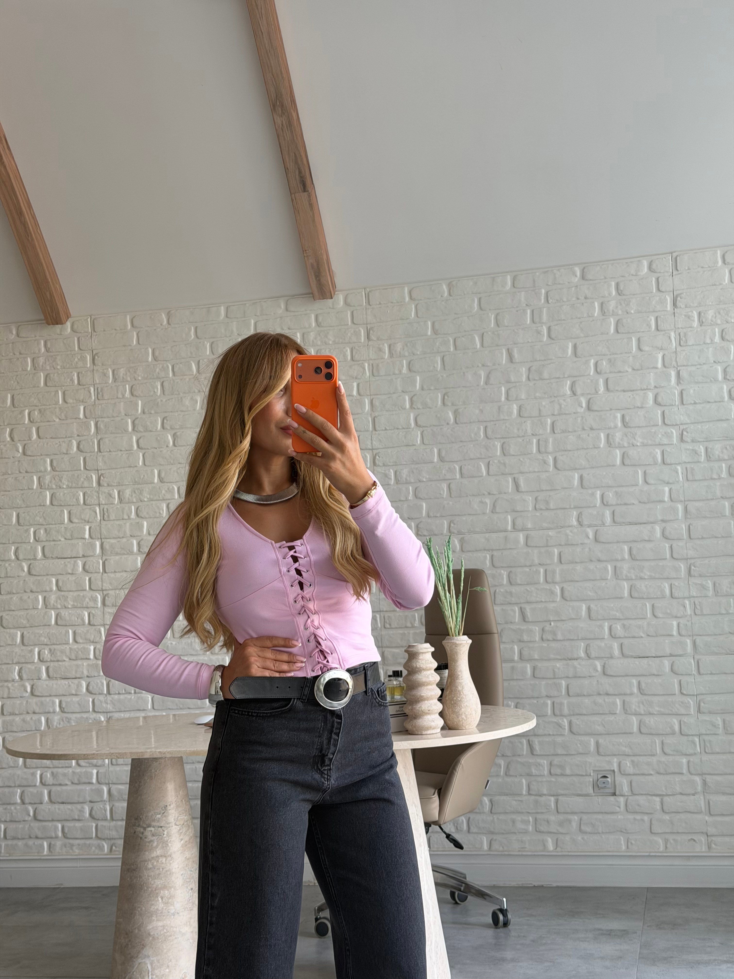 Pembe Kuşgözü Detaylı Bluz