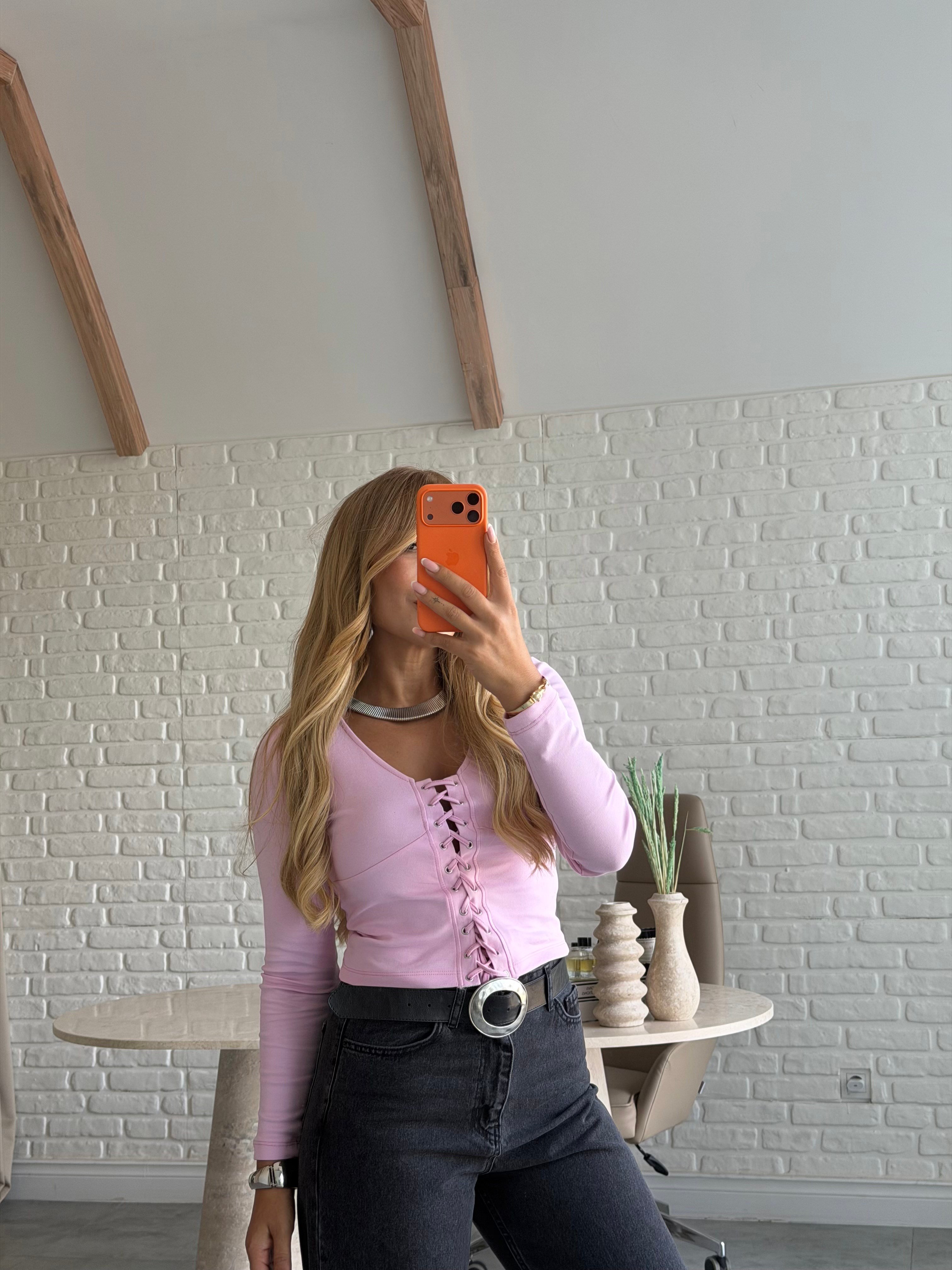 Pembe Kuşgözü Detaylı Bluz