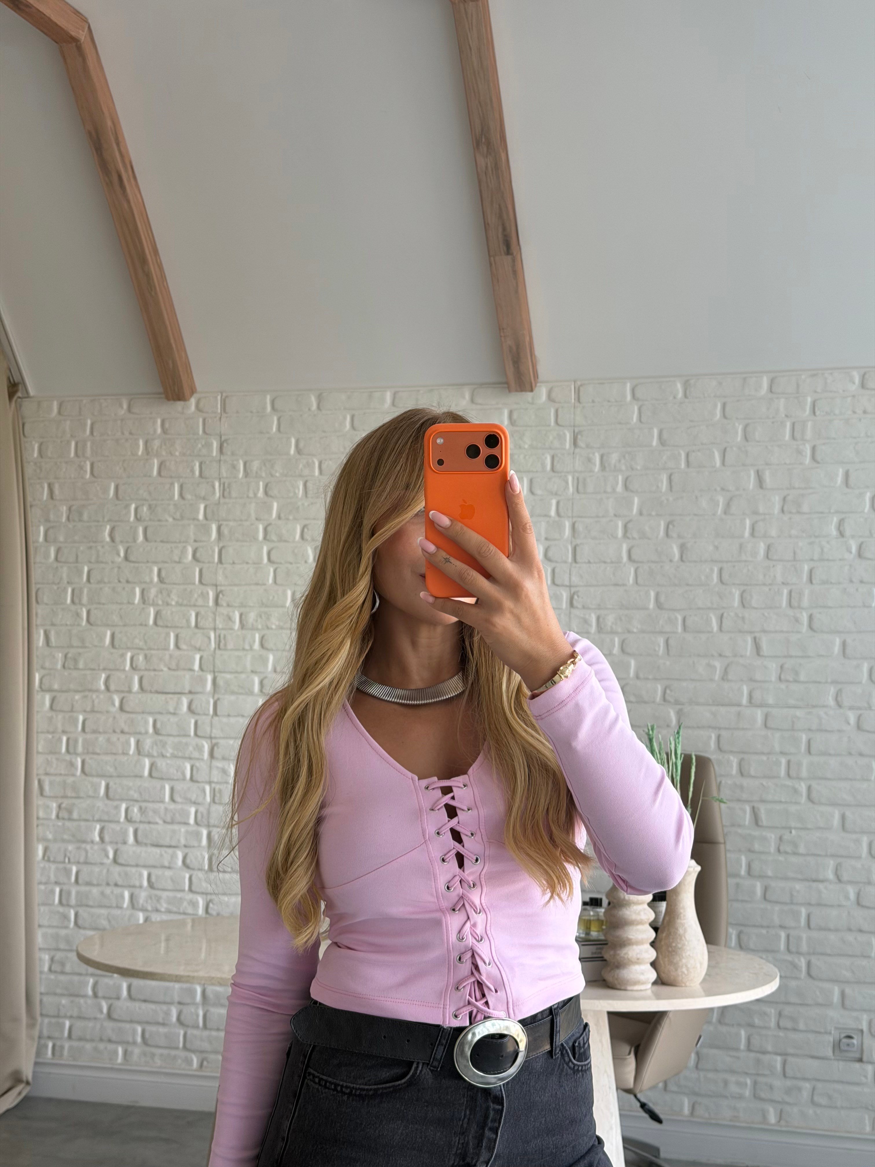 Pembe Kuşgözü Detaylı Bluz