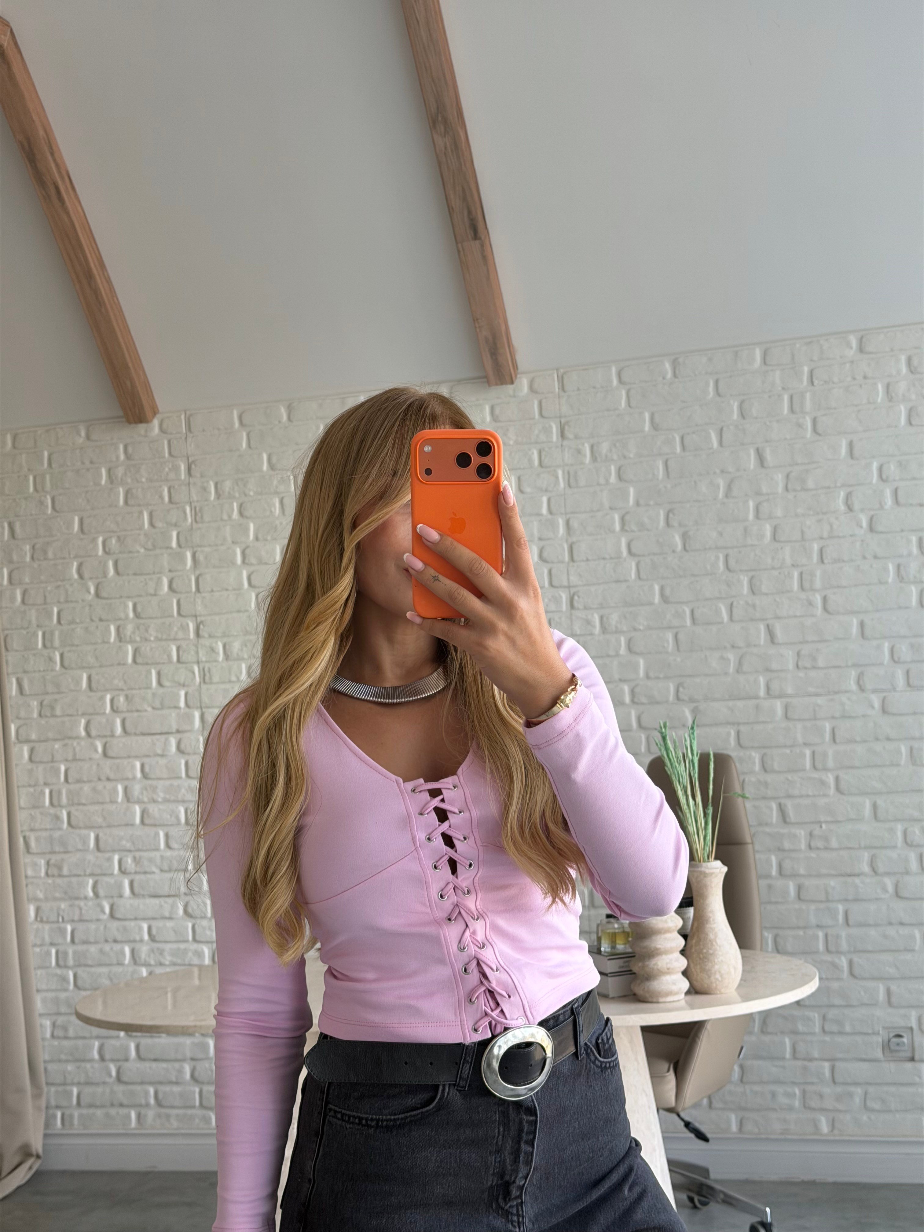 Pembe Kuşgözü Detaylı Bluz