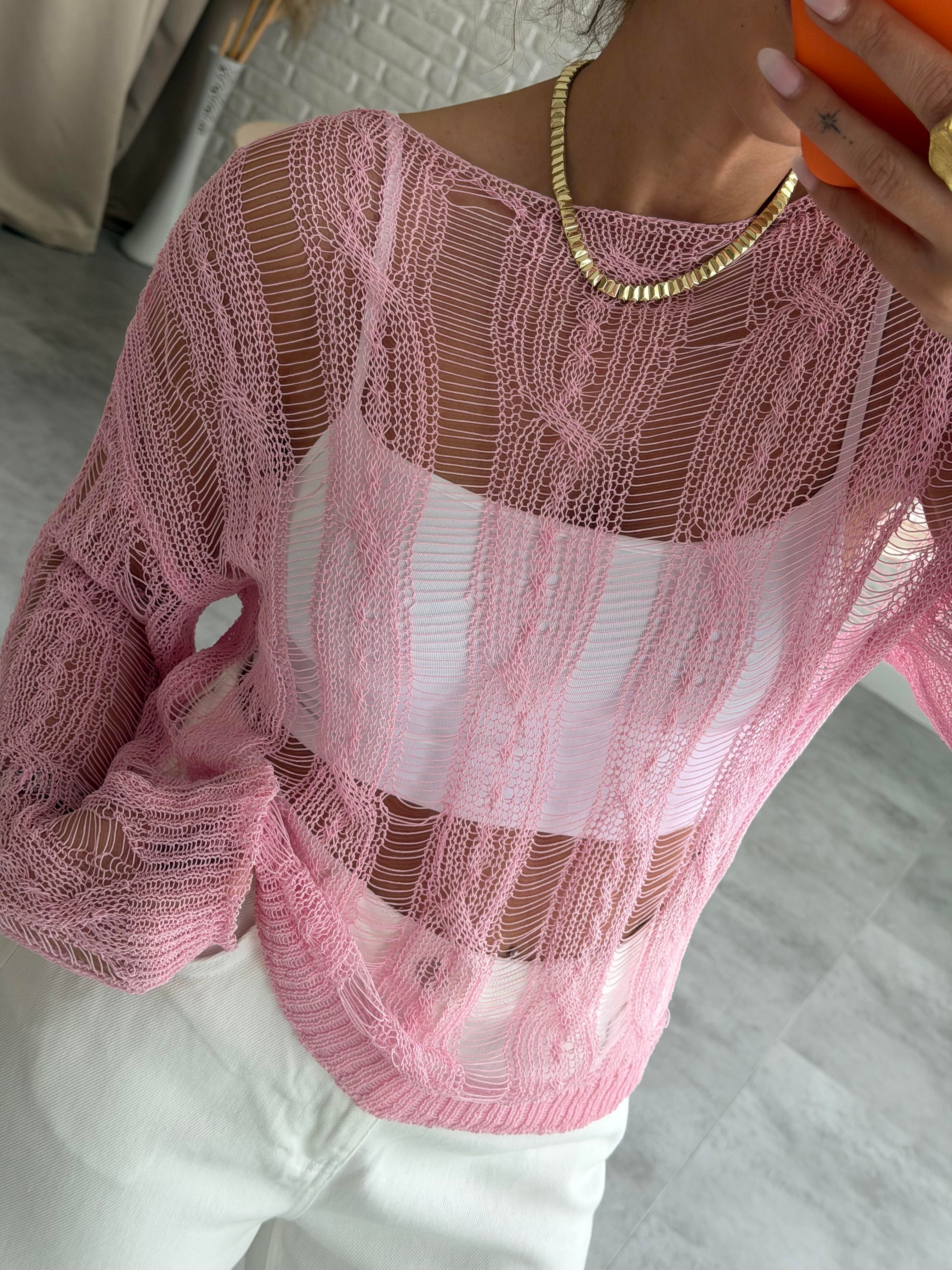 Pembe Merserize Ajurlu Triko