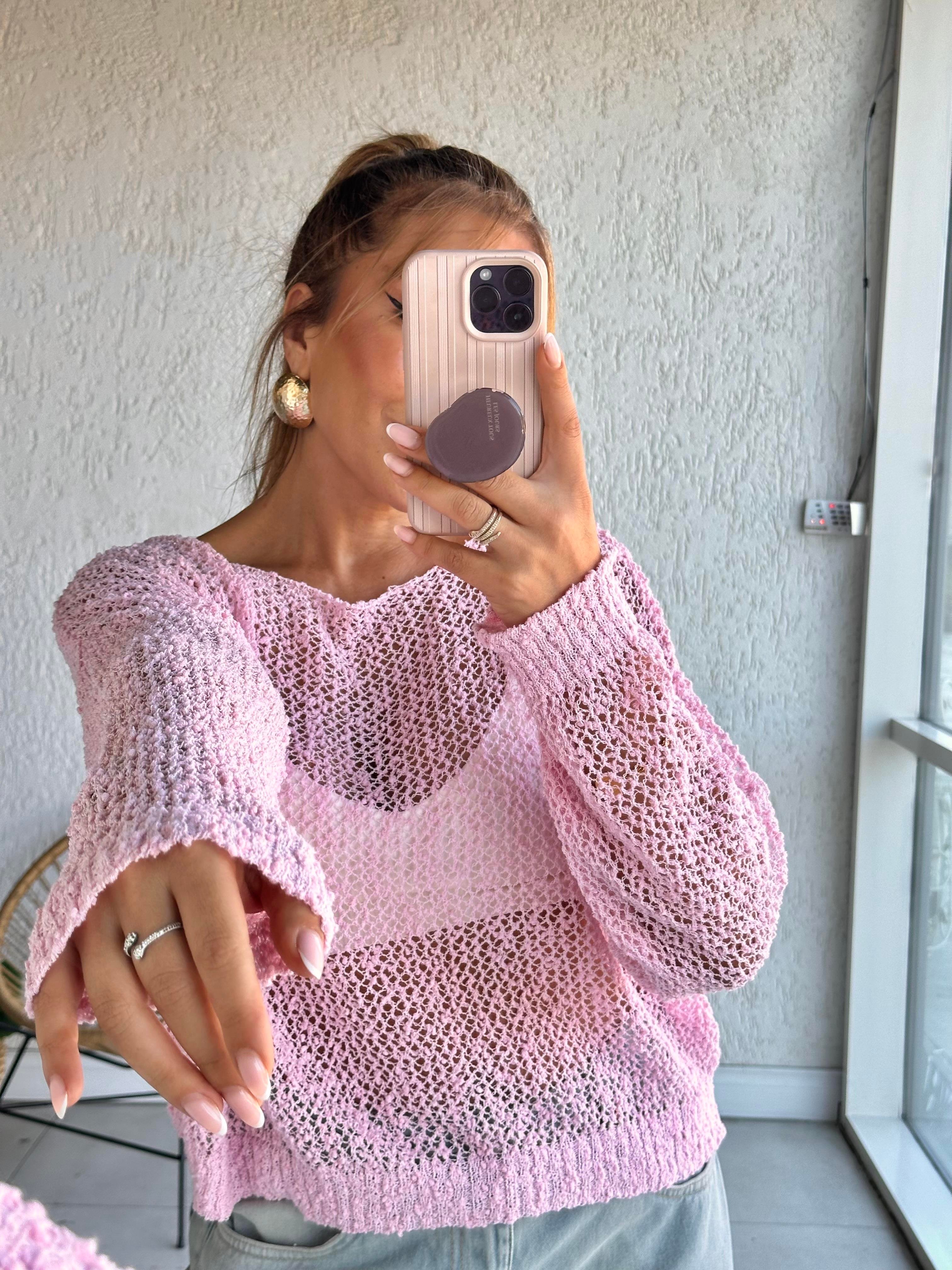 Pembe Merserize Triko Bluz