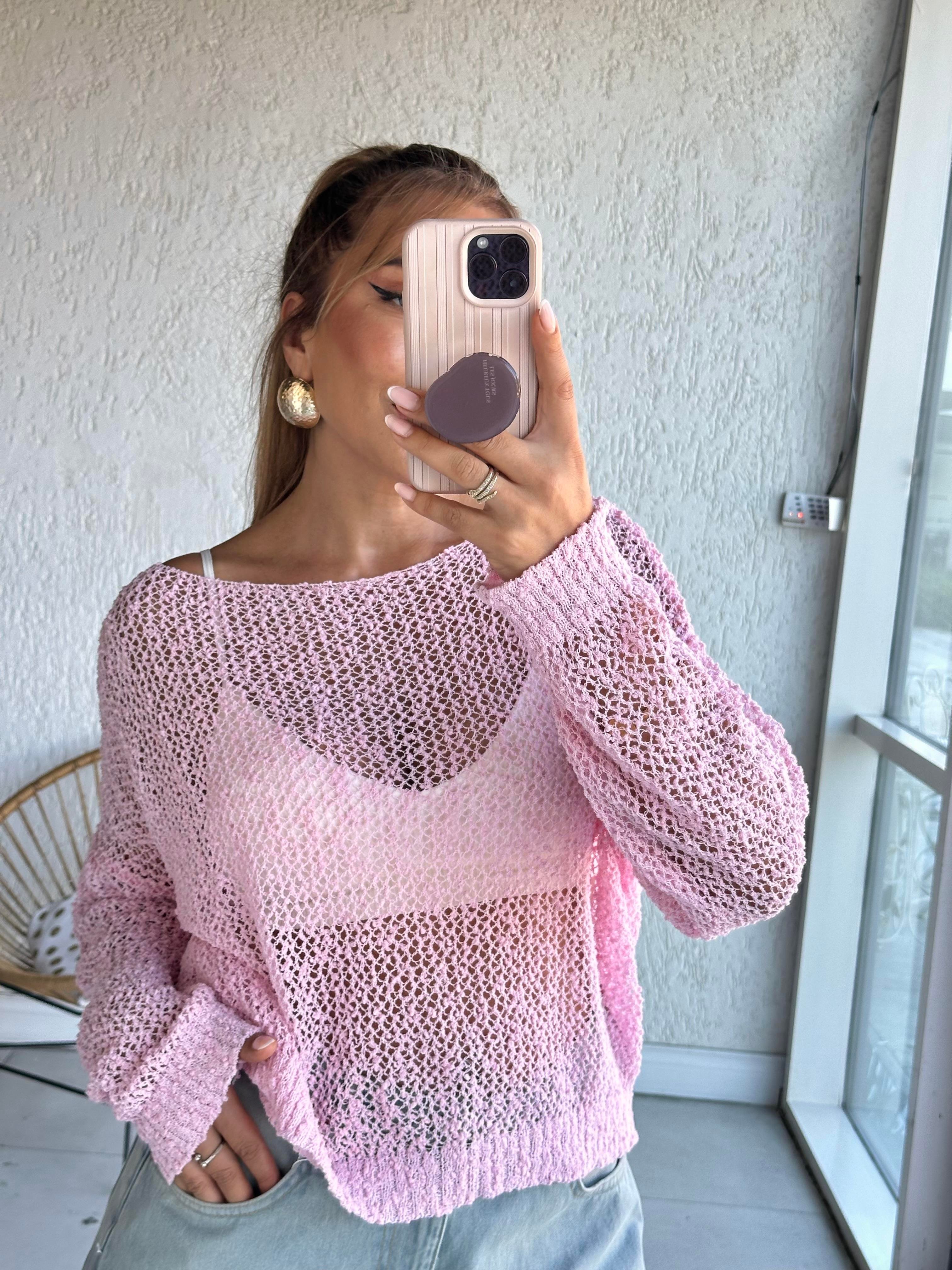 Pembe Merserize Triko Bluz