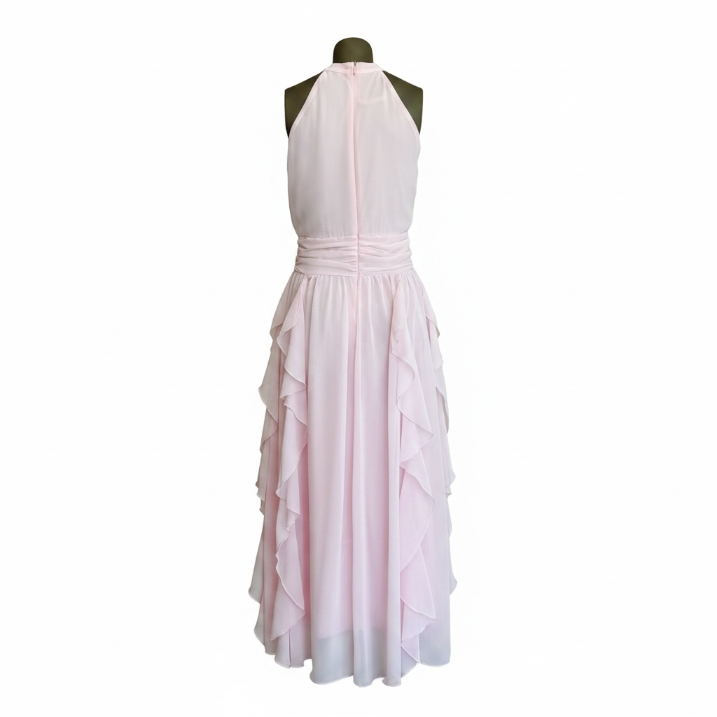 Pembe Önü Fırfırlı Şifon Elbise