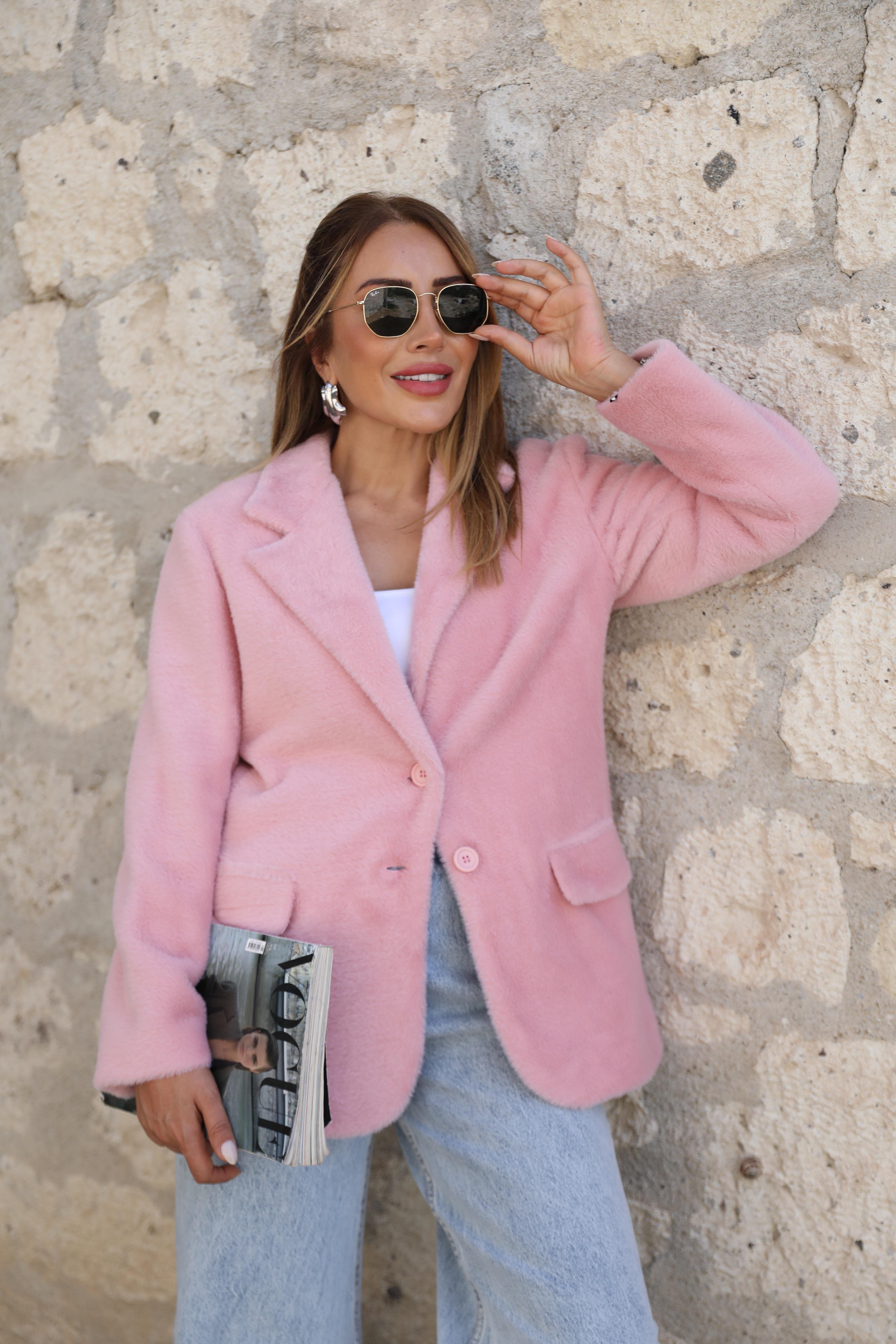 Pembe Peluş Blazer Ceket
