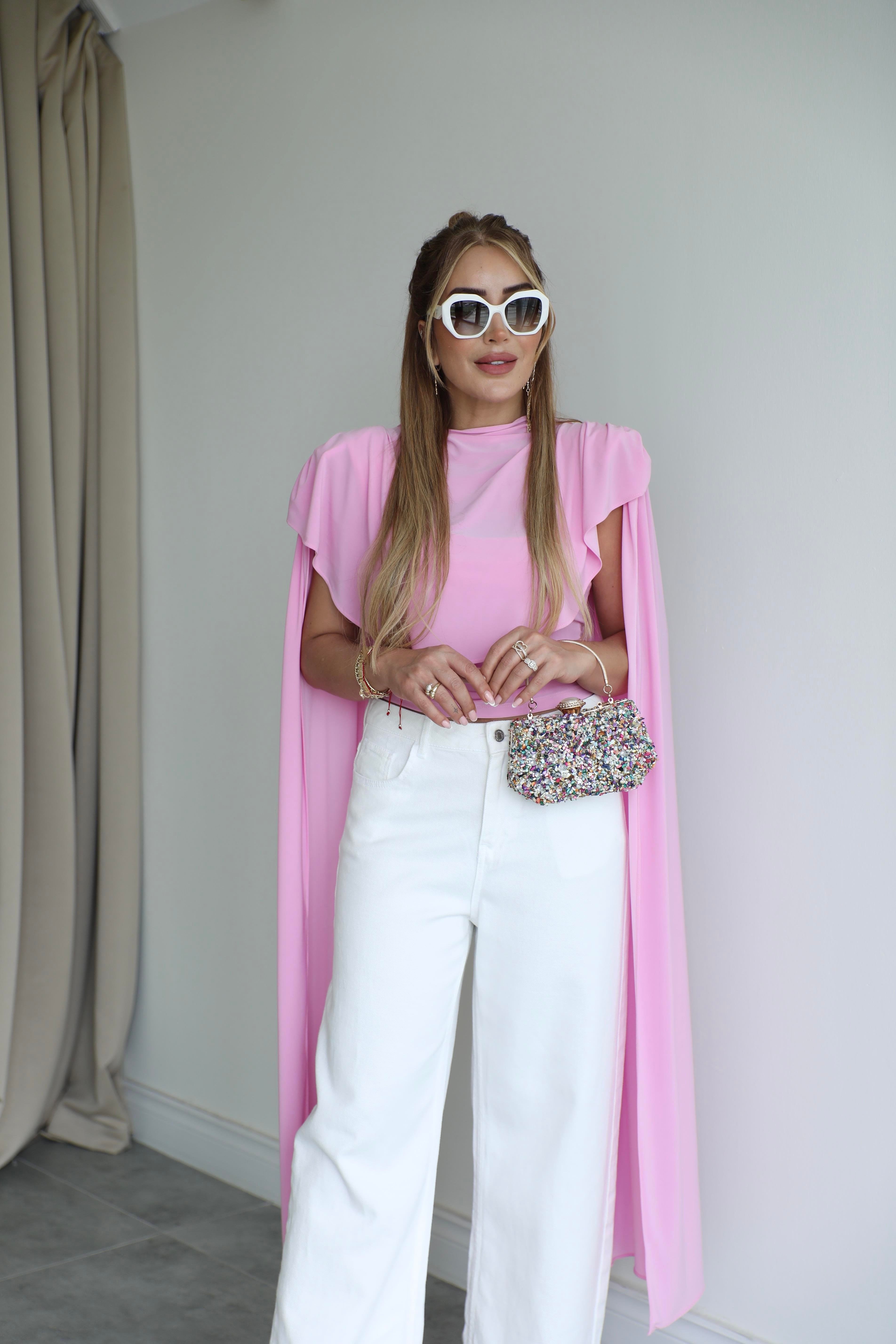 Pembe Sandy Tasarım Vatkalı Bluz