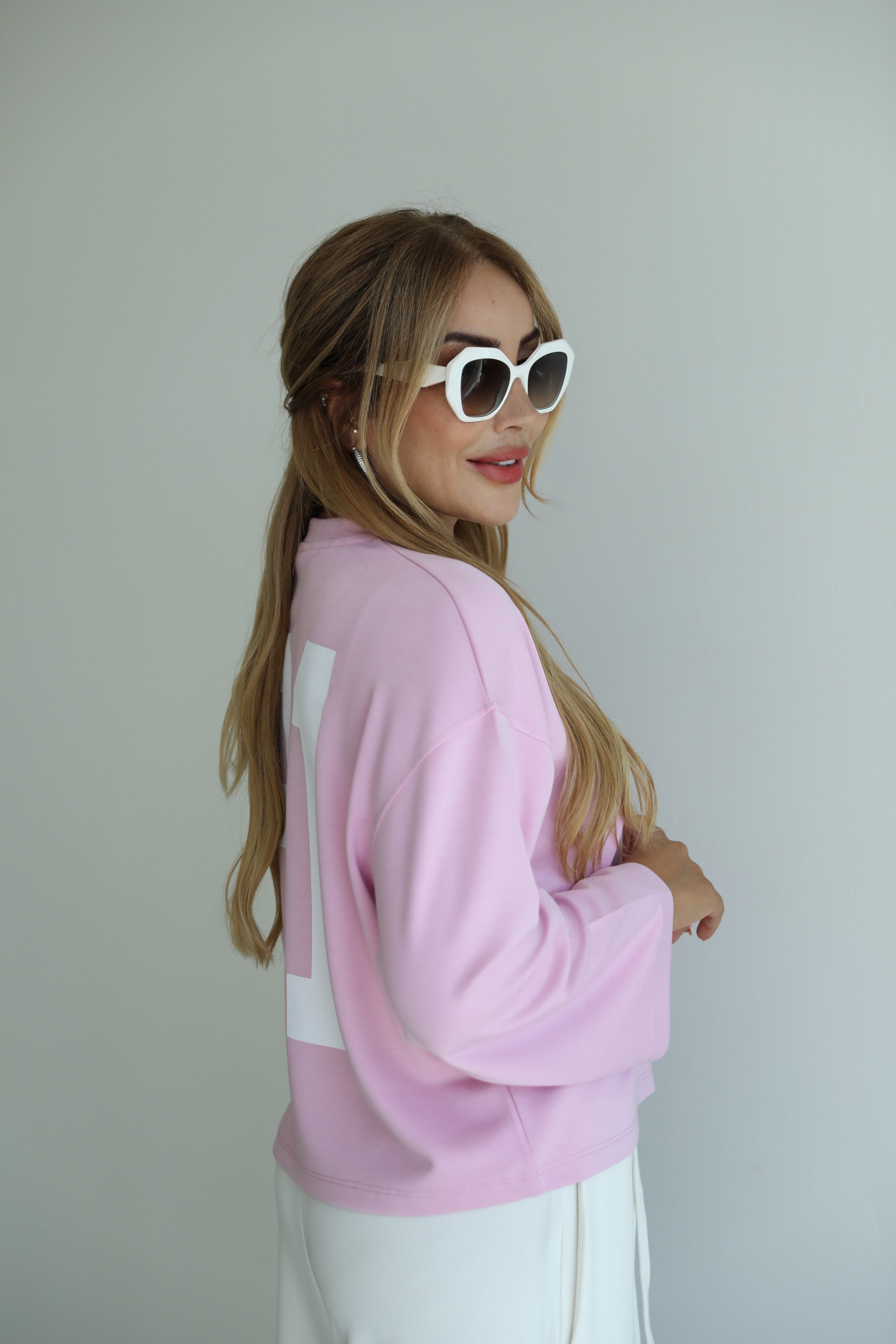 Pembe Sırt Baskılı Sweat