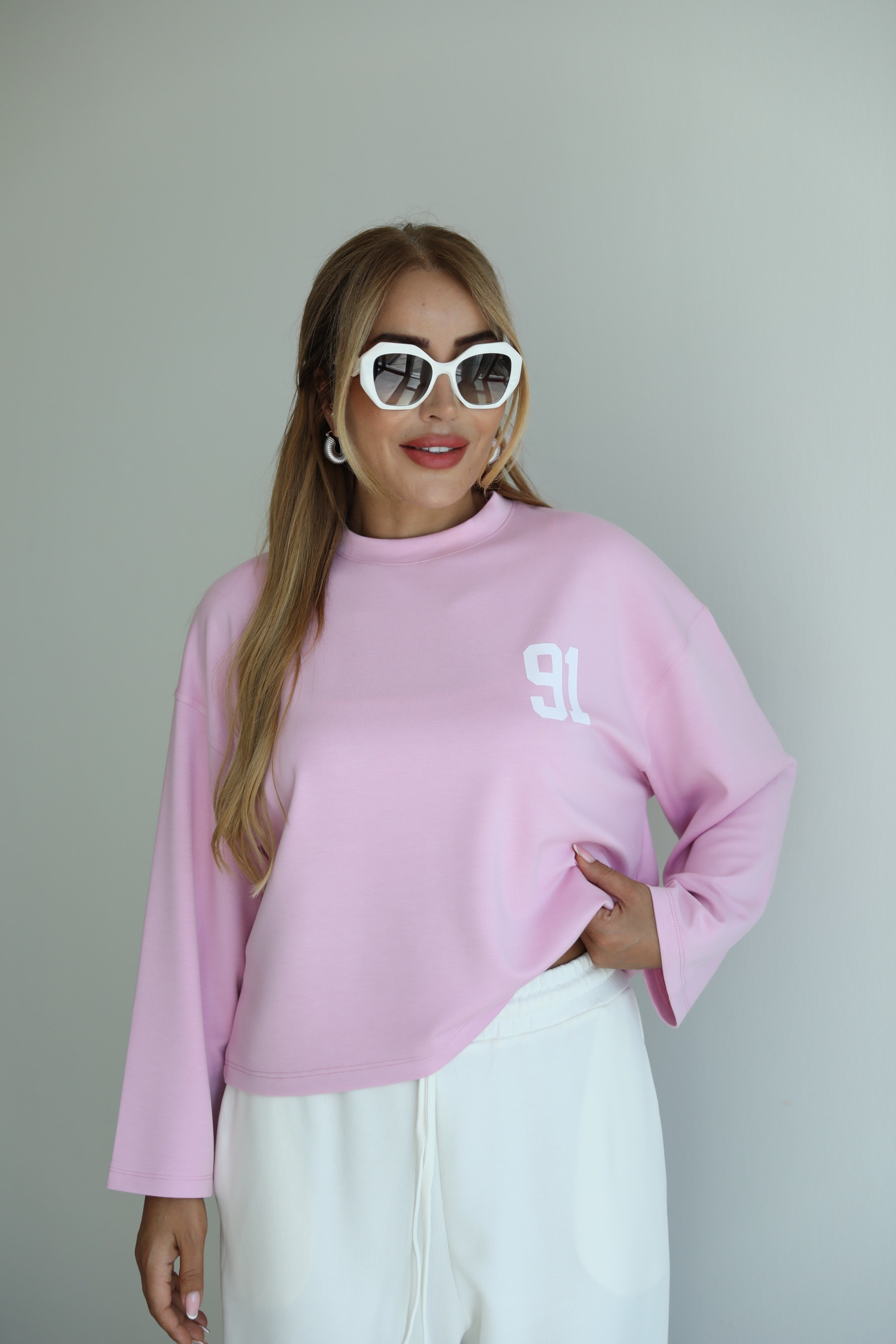 Pembe Sırt Baskılı Sweat