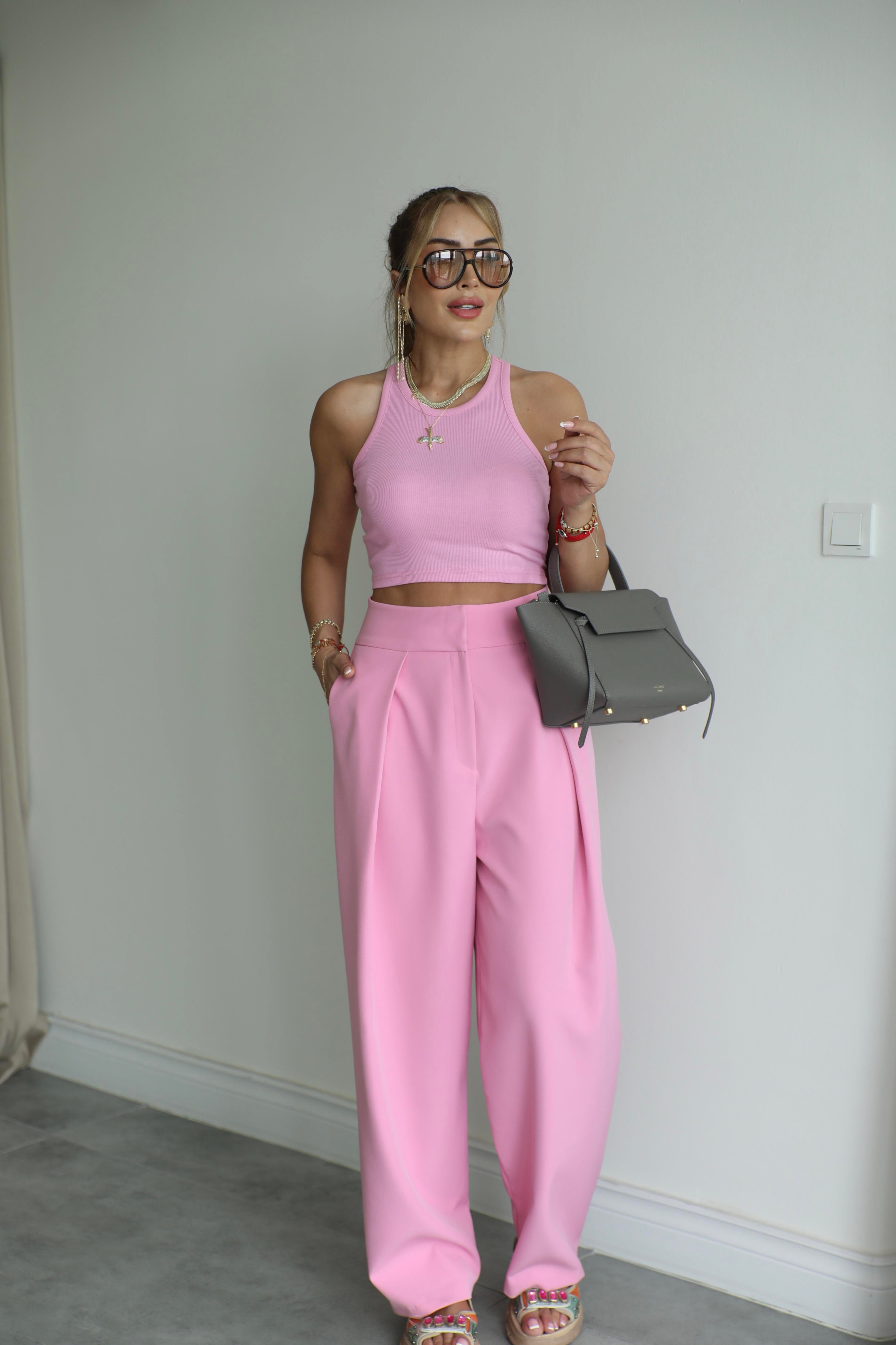 Pembe Tasarım Şalvar Pantolon
