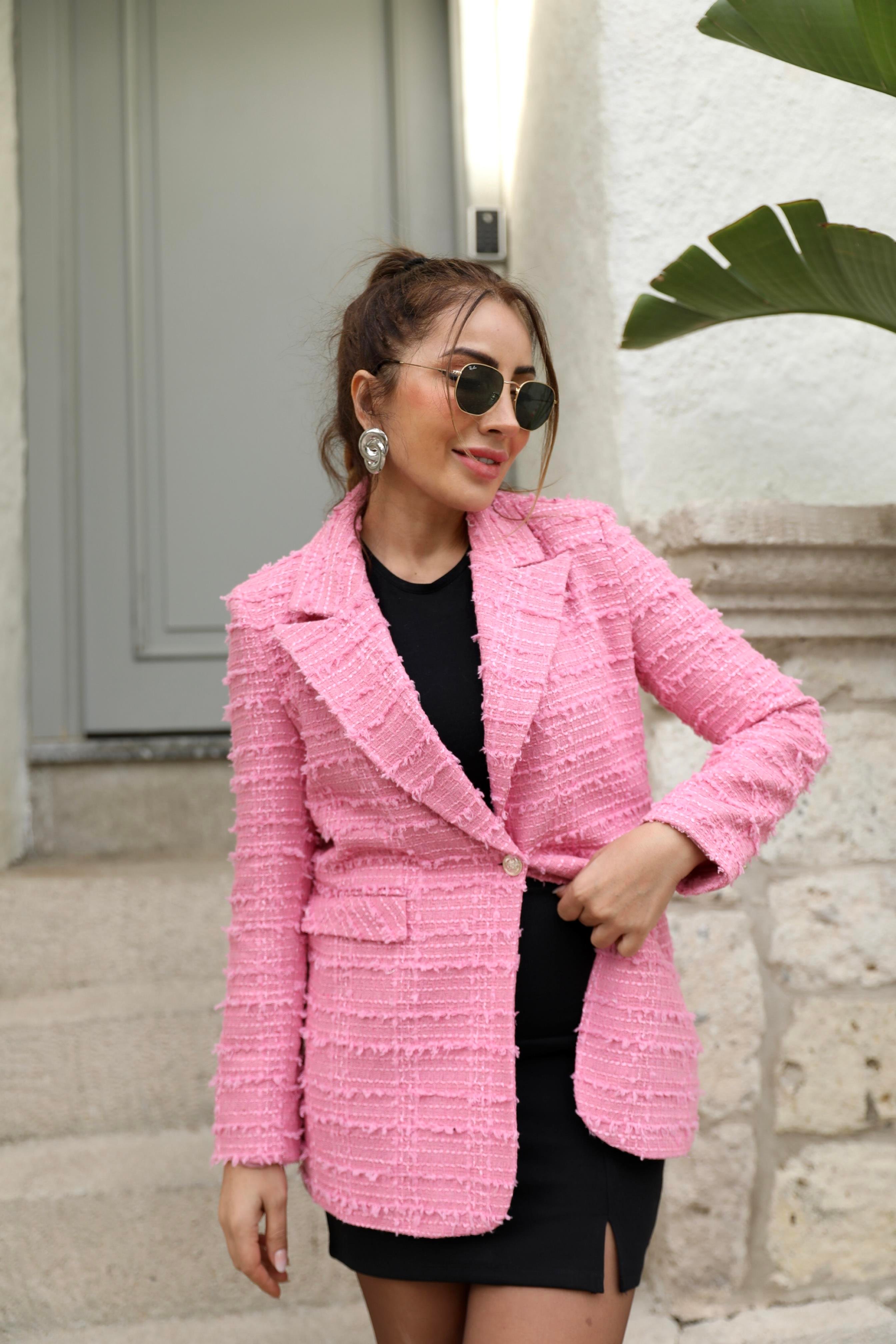 Pembe Tüvit Blazer Ceket 