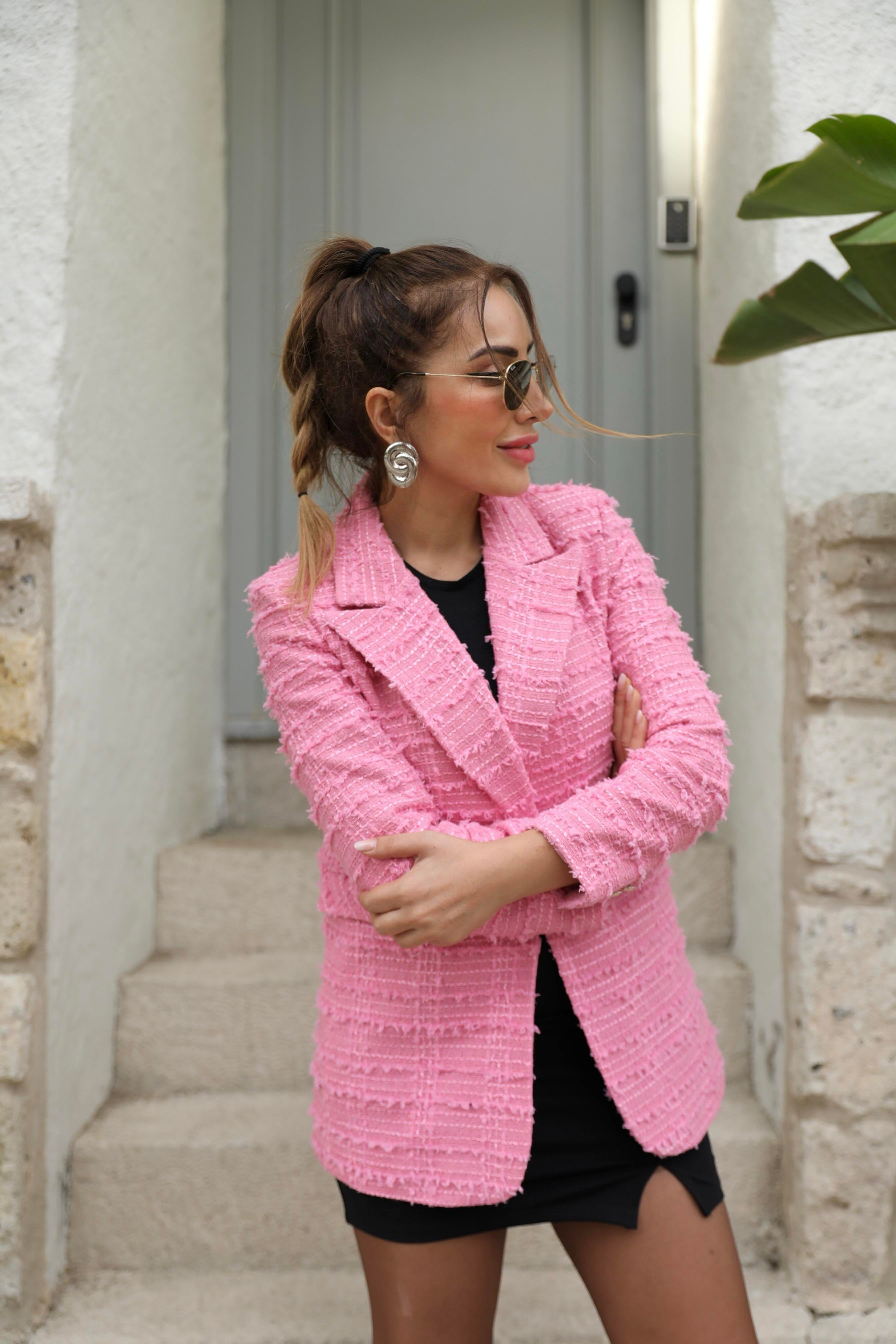 Pembe Tüvit Blazer Ceket 