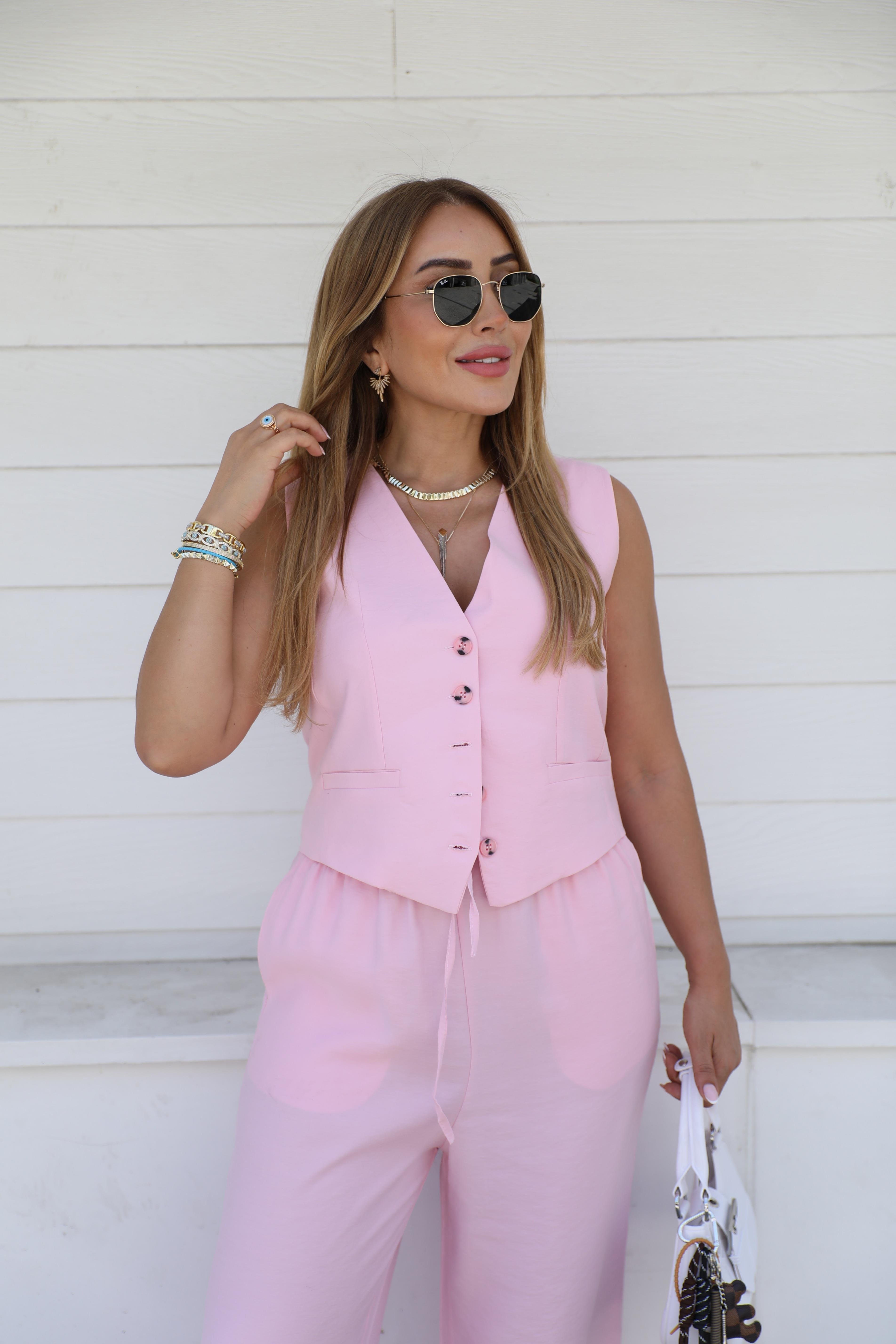 Pembe Yelek Pantolon Takım