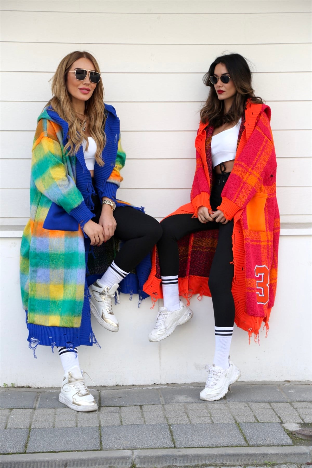 Saks Mavisi Kapişonlu Tasarım İthal Hırka