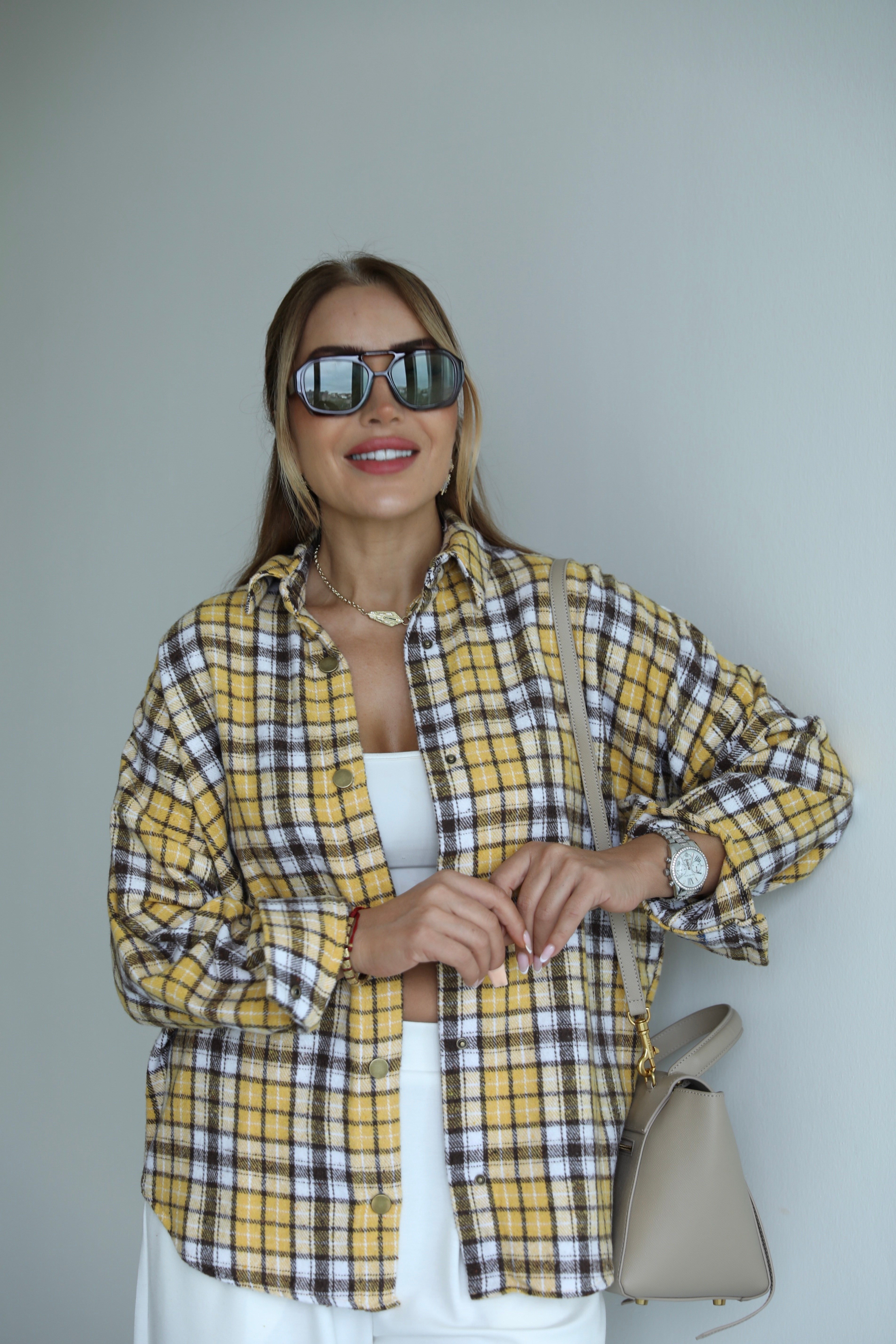Sarı Ekoseli Kaşe Gömlek 