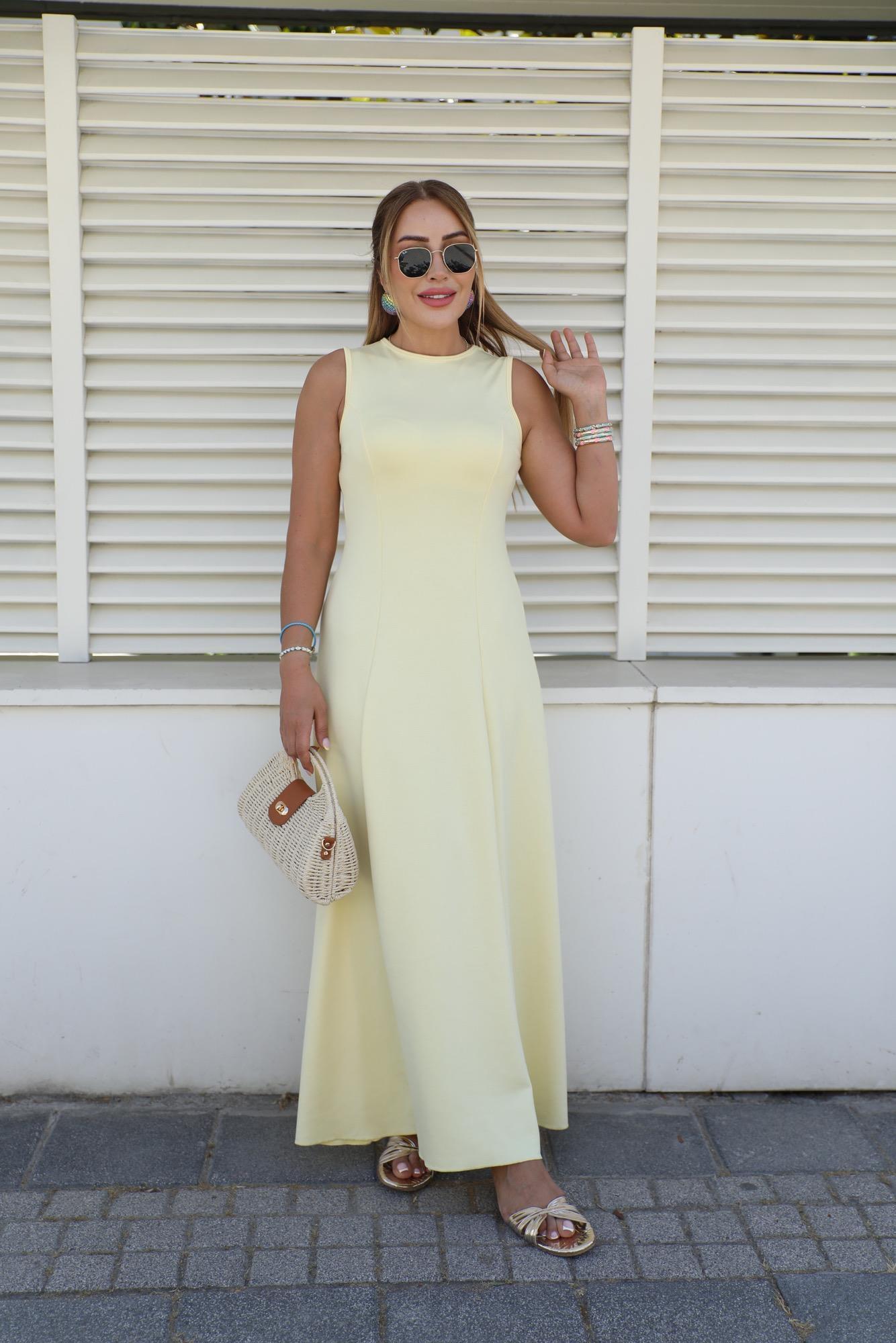 Sarı Kalın Askılı Modal Maxi Elbise