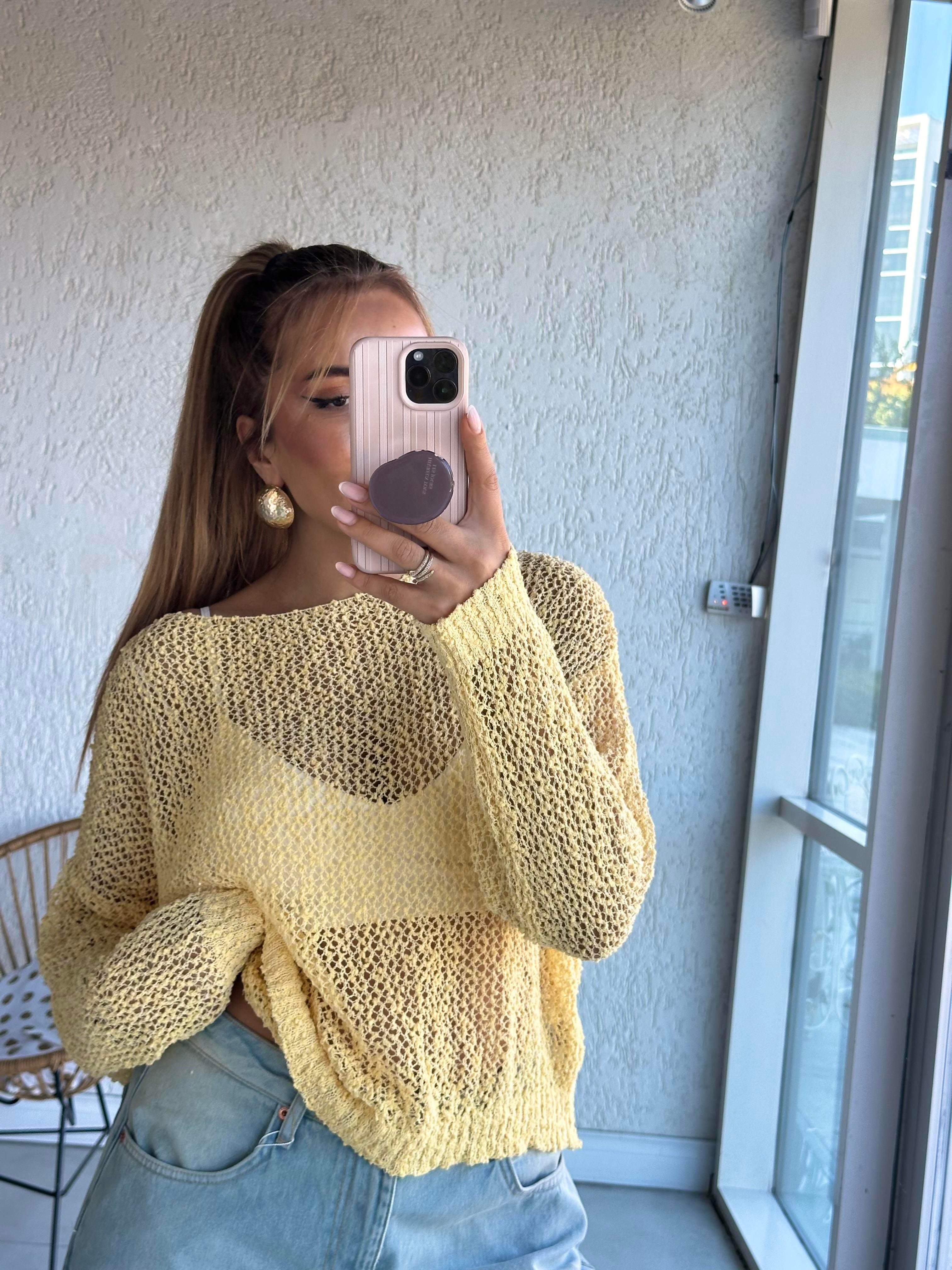 Sarı Merserize Triko Bluz