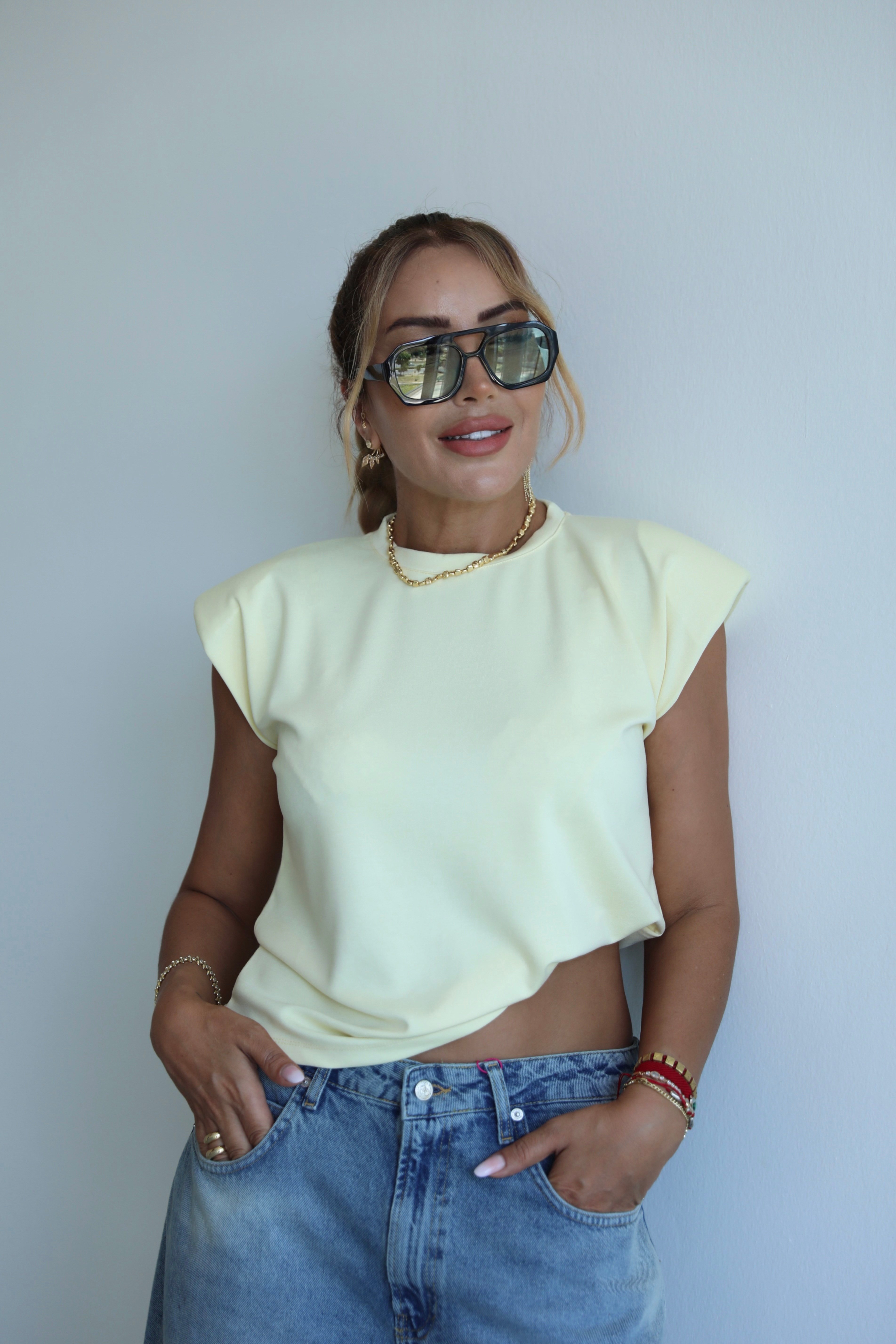 Sarı Vatkalı Modal Basic T-shirt 