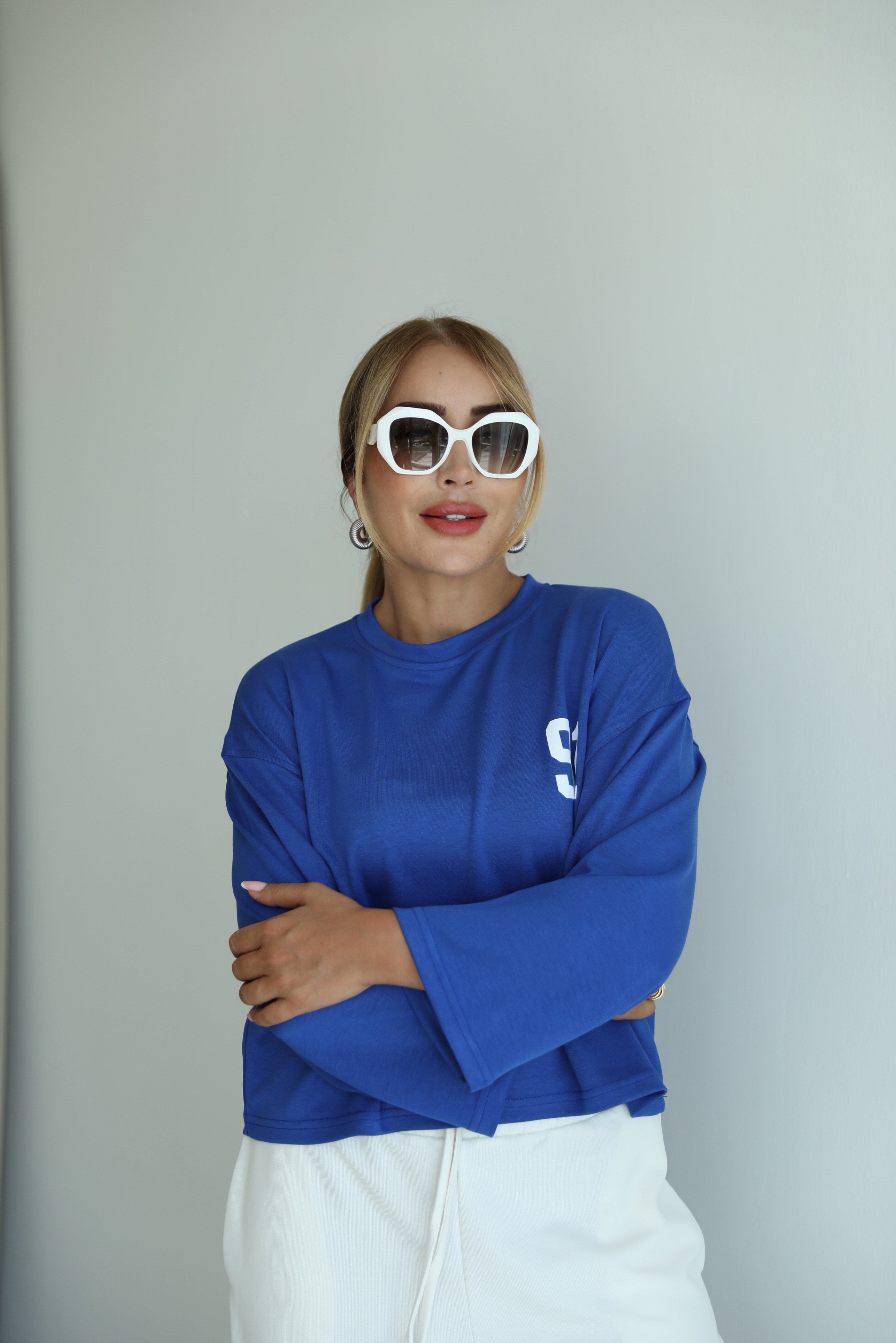 Sax Mavisi Sırt Baskılı Sweat