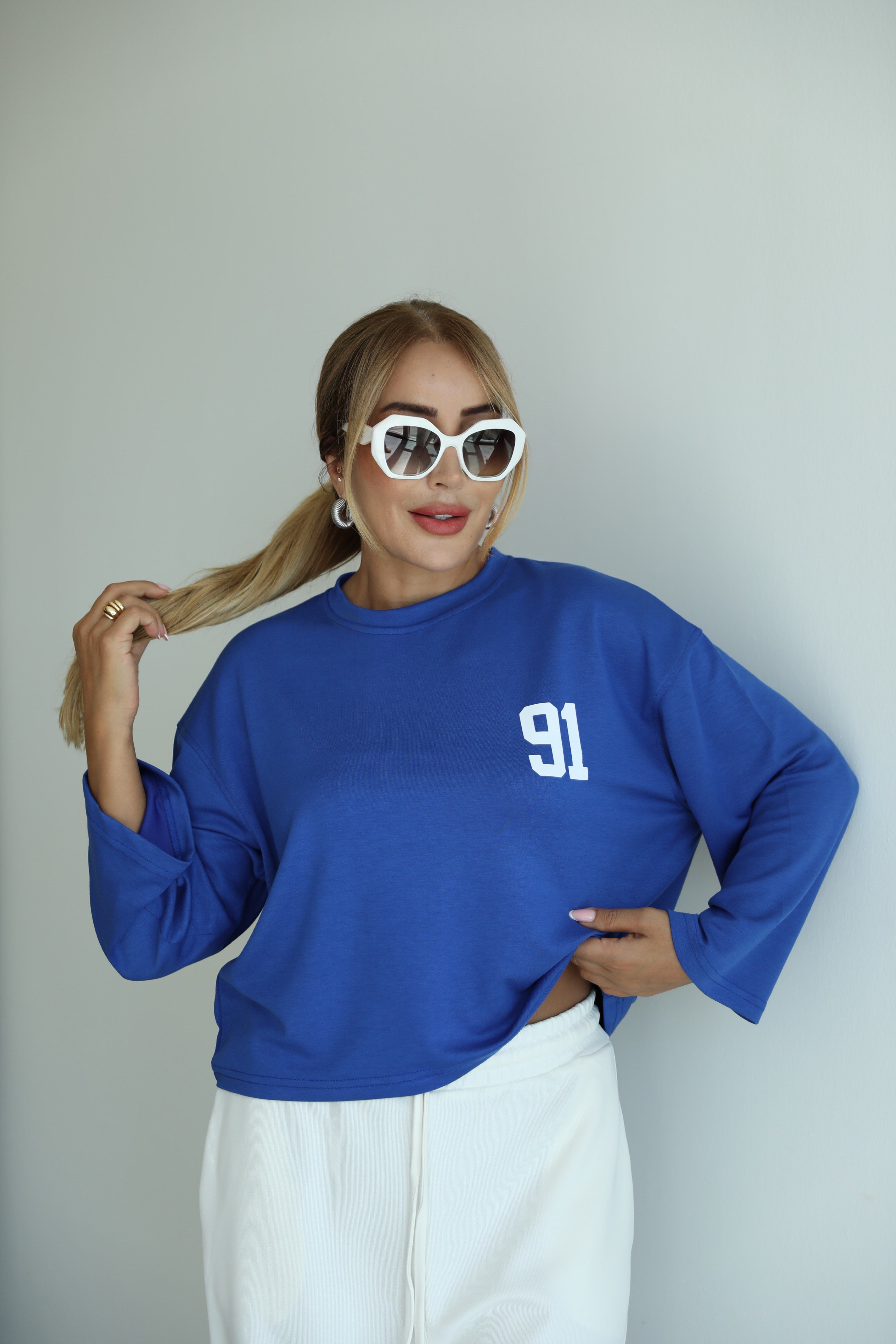 Sax Mavisi Sırt Baskılı Sweat
