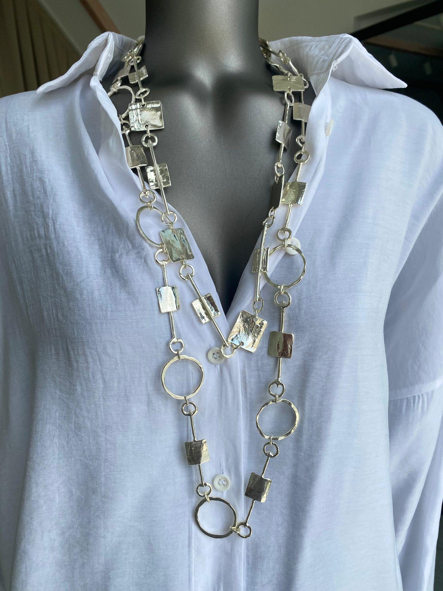 Silver Halka Detaylı İkili Kolye