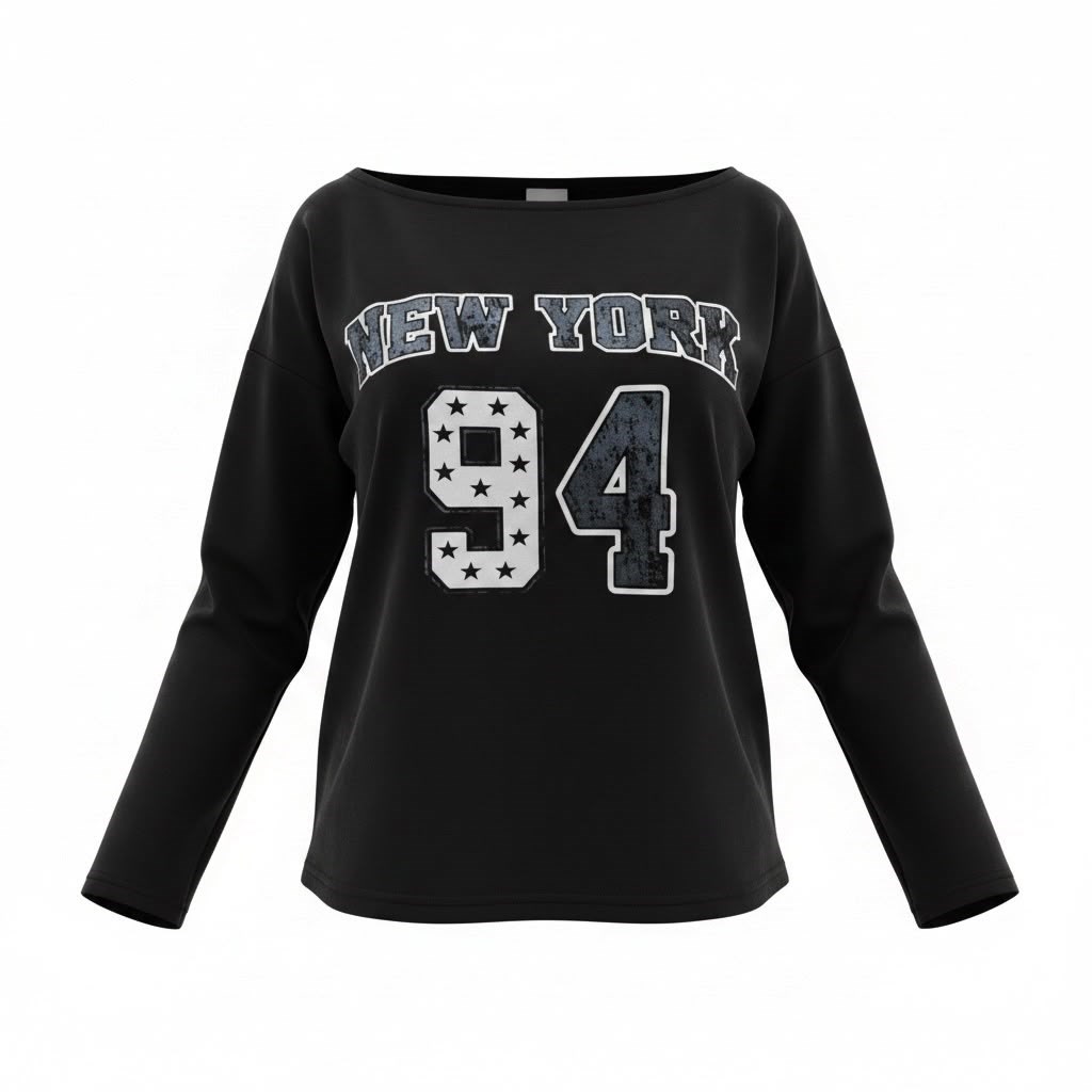 Siyah 94 Baskılı Uzun Kollu T-shirt 