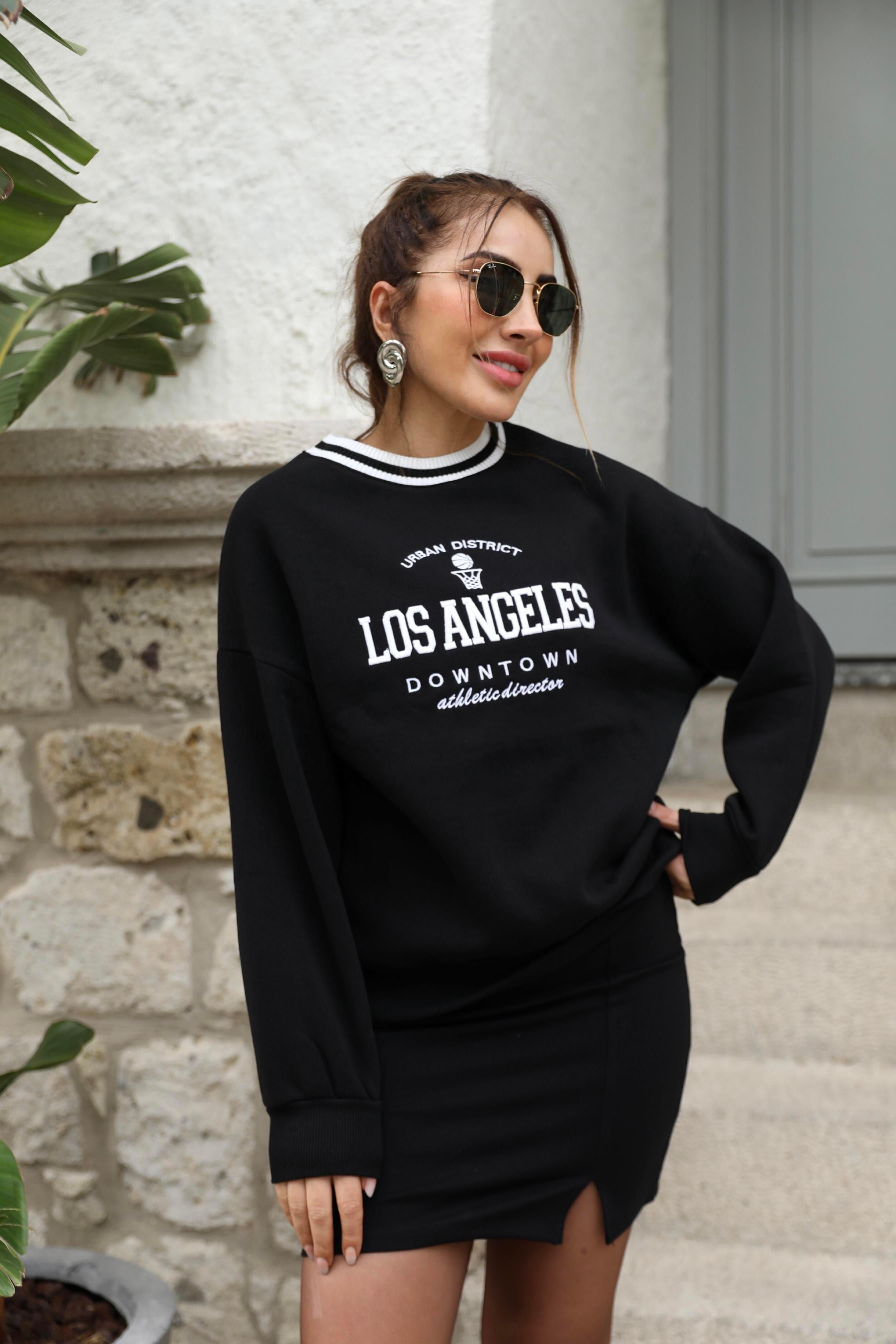 Siyah Angeles Nakışlı Sweat