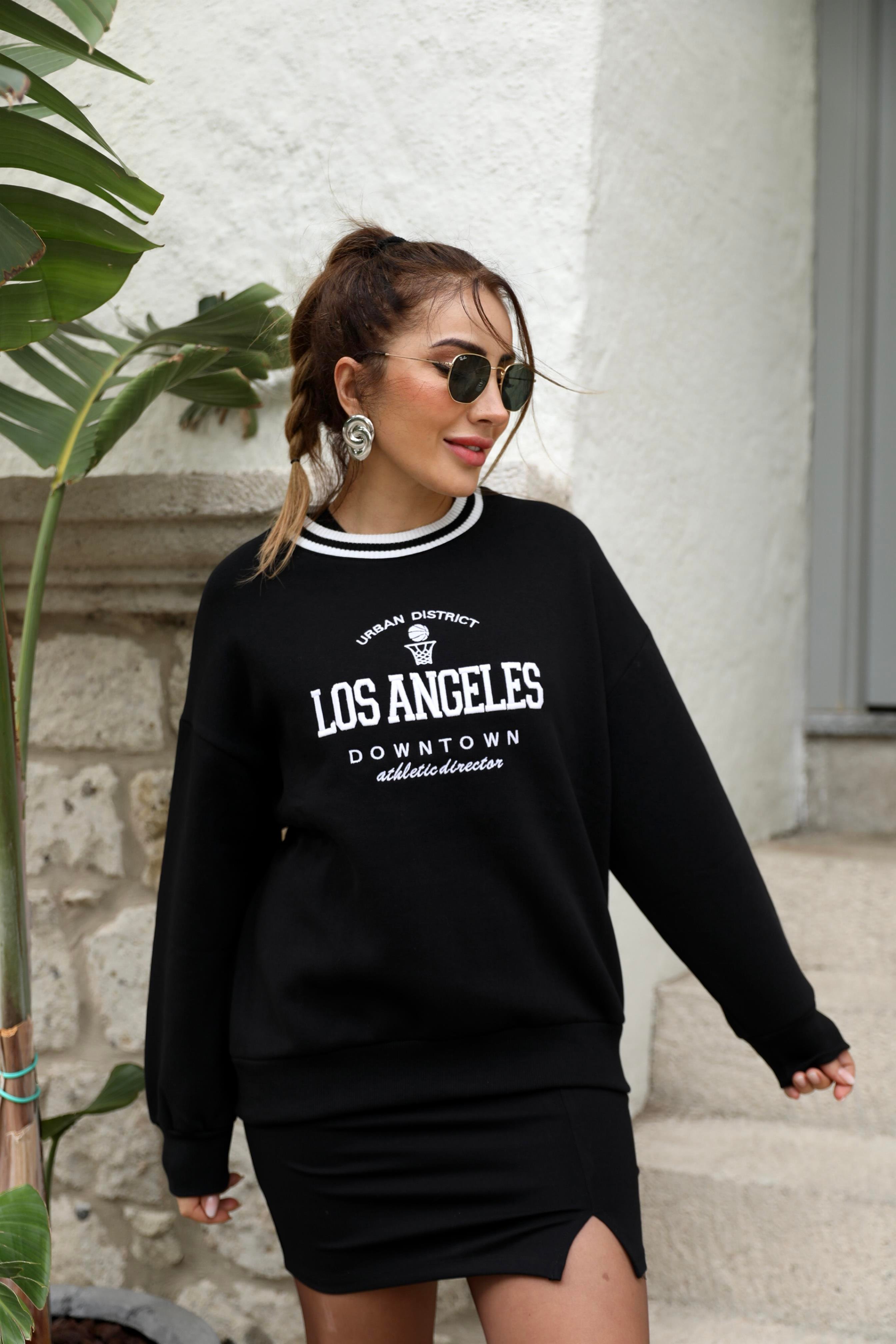 Siyah Angeles Nakışlı Sweat