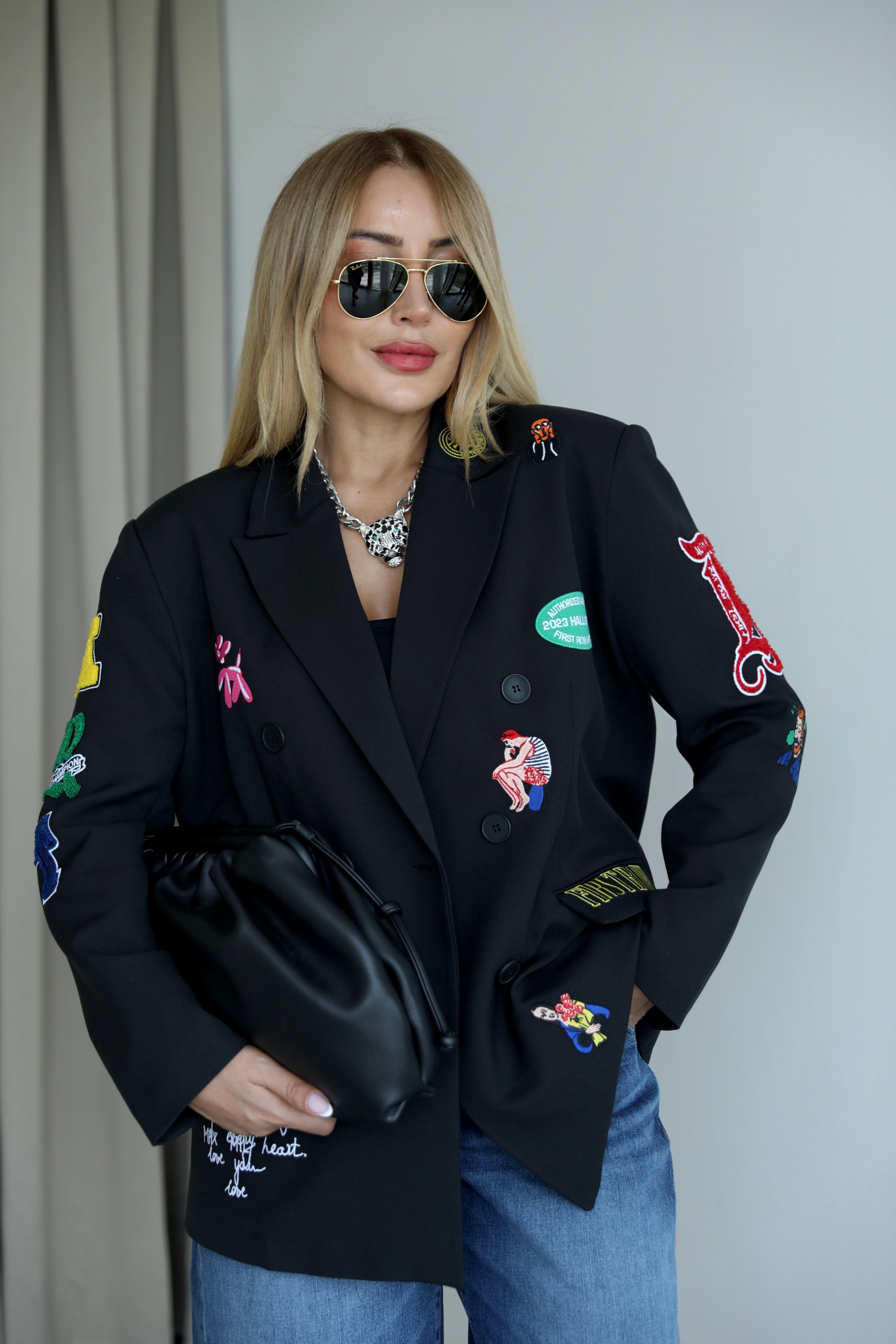 Siyah Armalı Tasarım Blazer Ceket