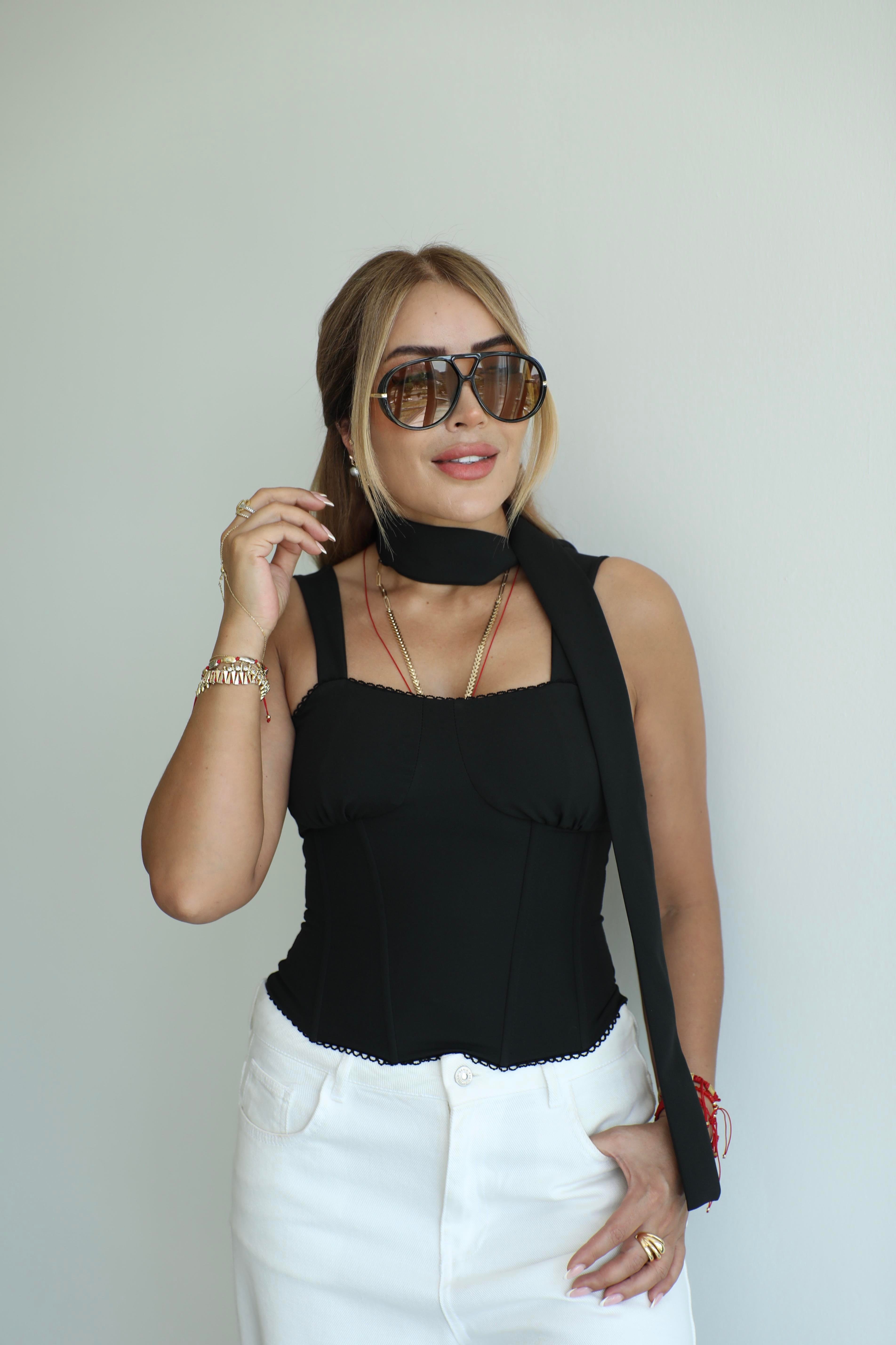 Siyah Askılı Korse Bluz
