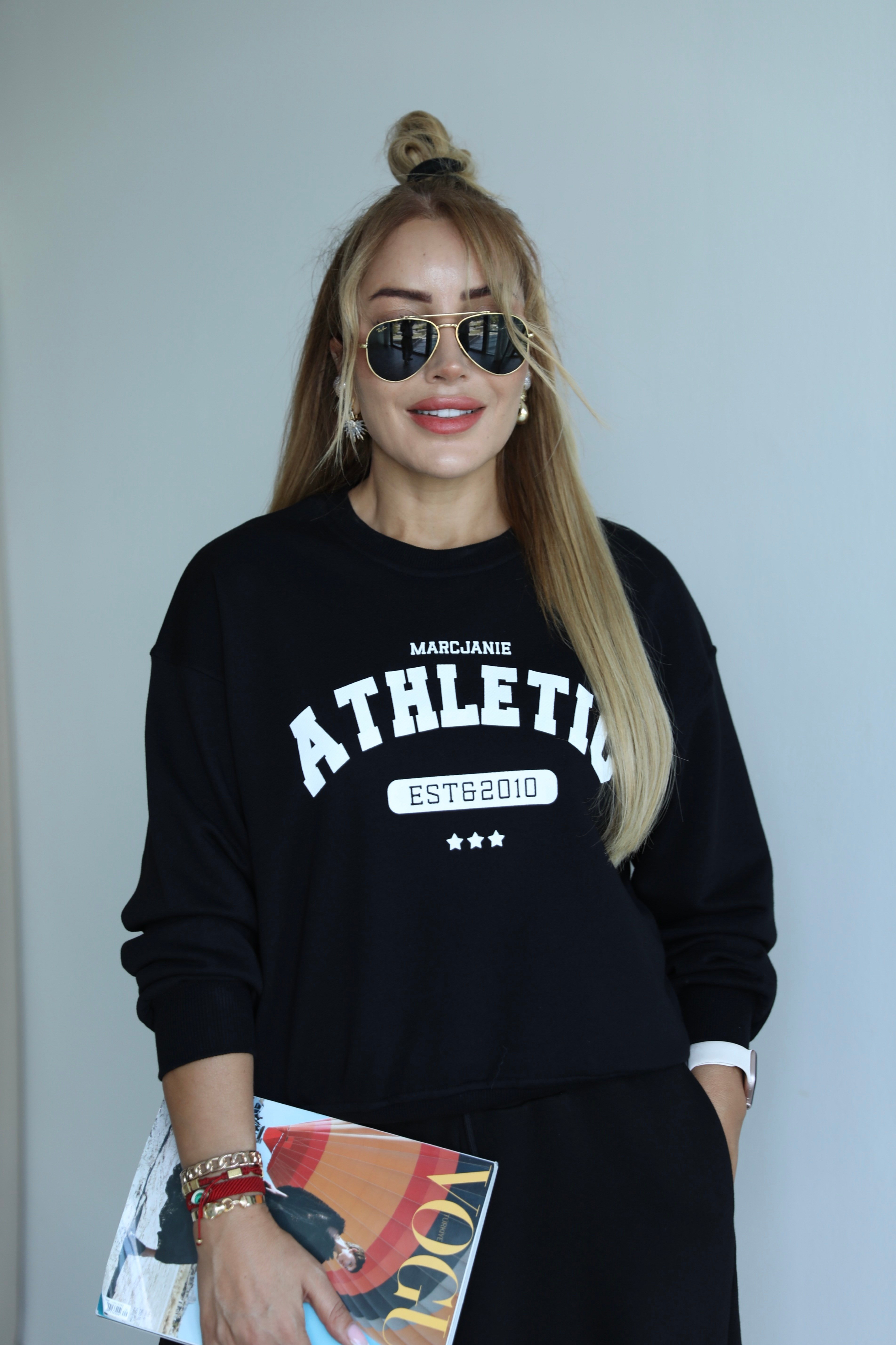 Siyah Athletic Baskılı Sweat