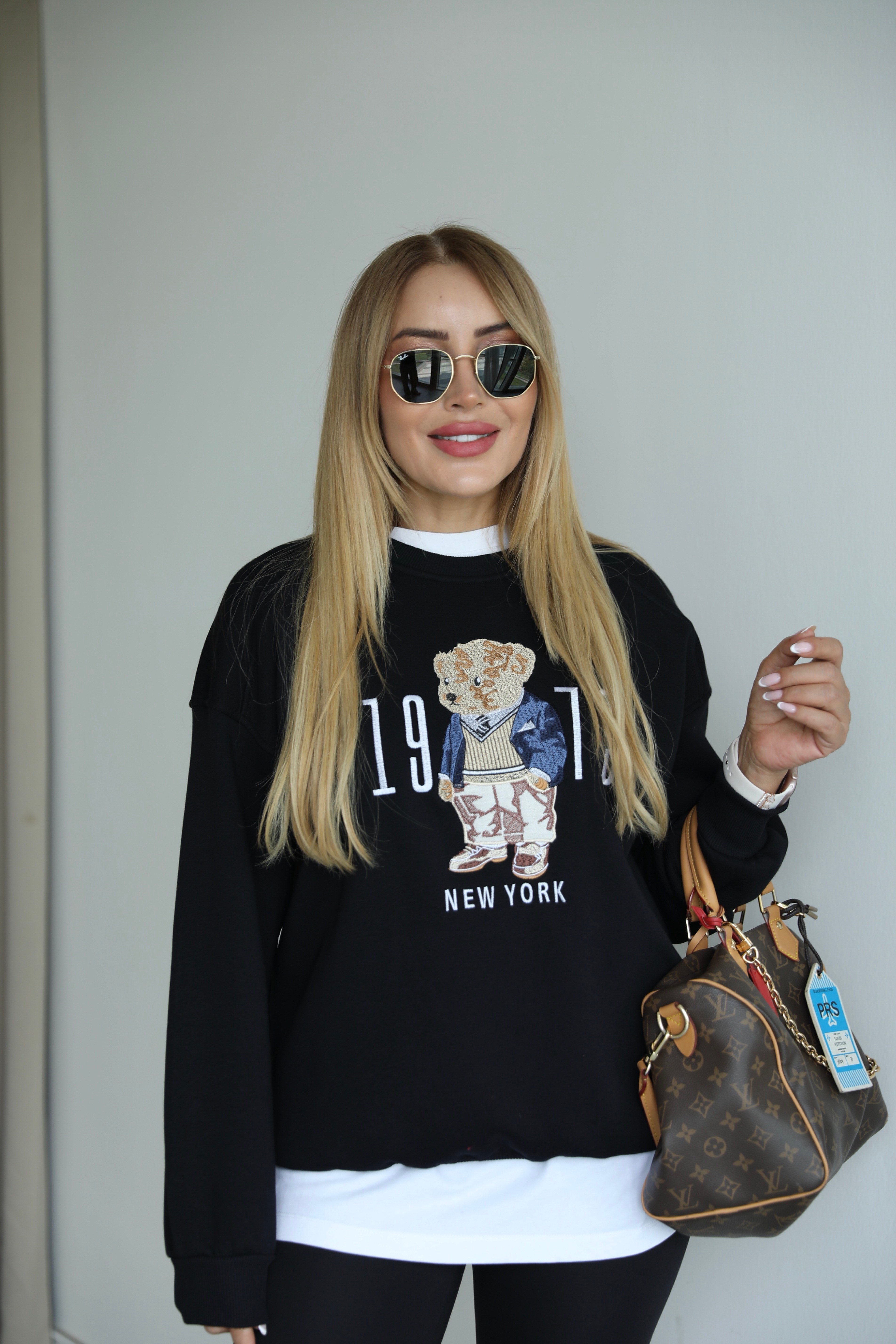 Siyah Ayıcık Detaylı Sweat 