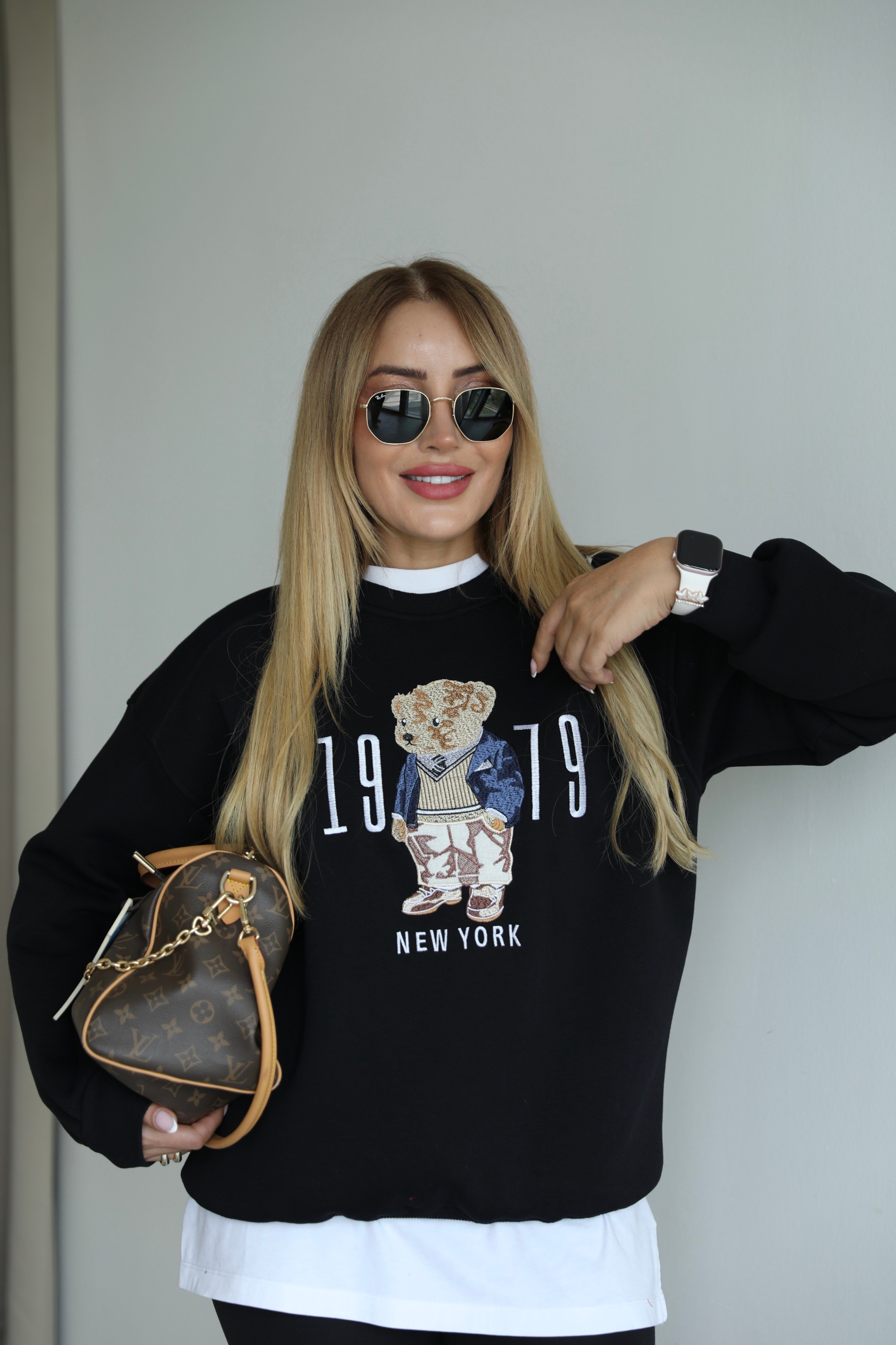 Siyah Ayıcık Detaylı Sweat 