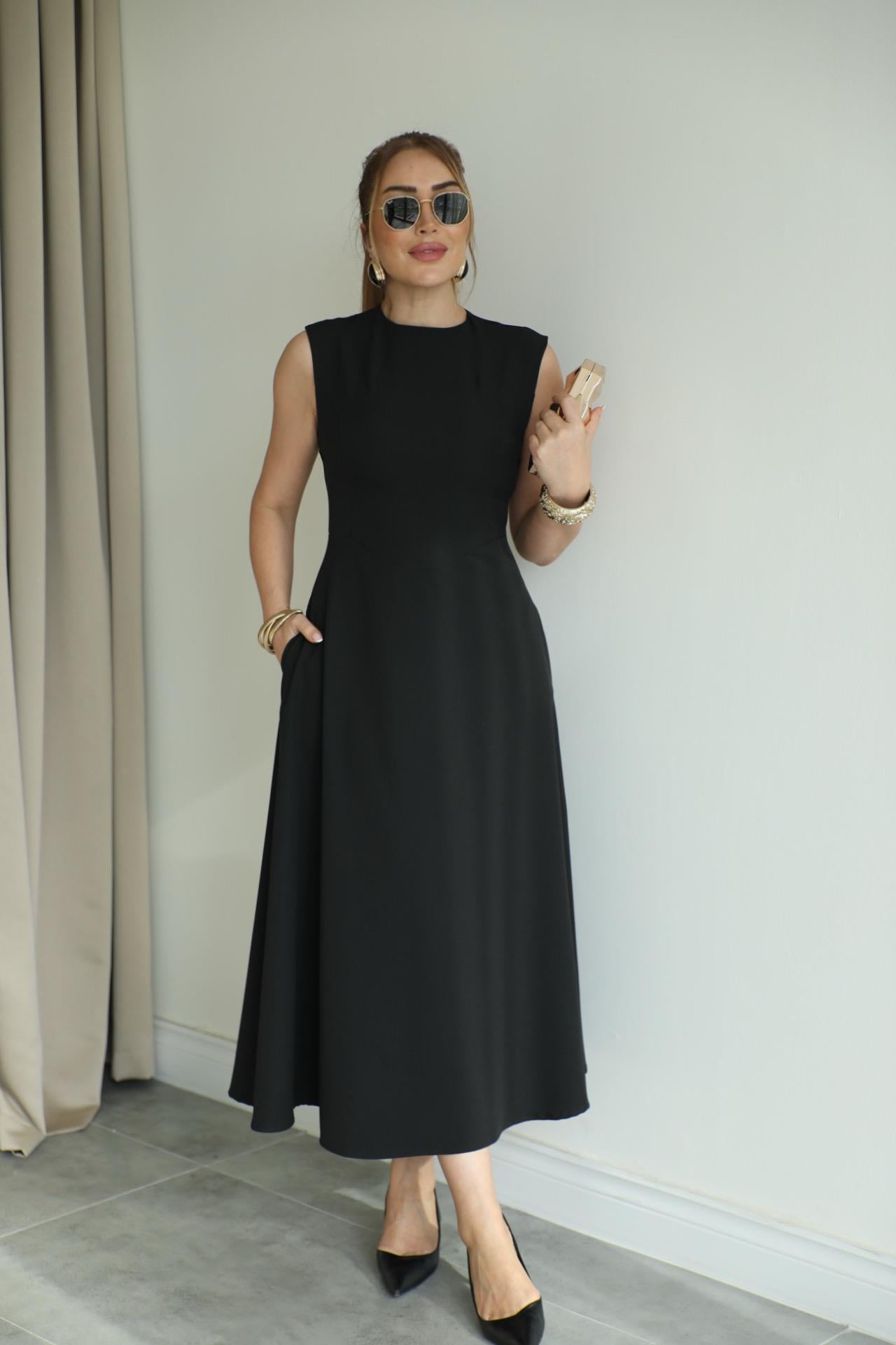 Siyah Çan Kalın Askılı Elbise 