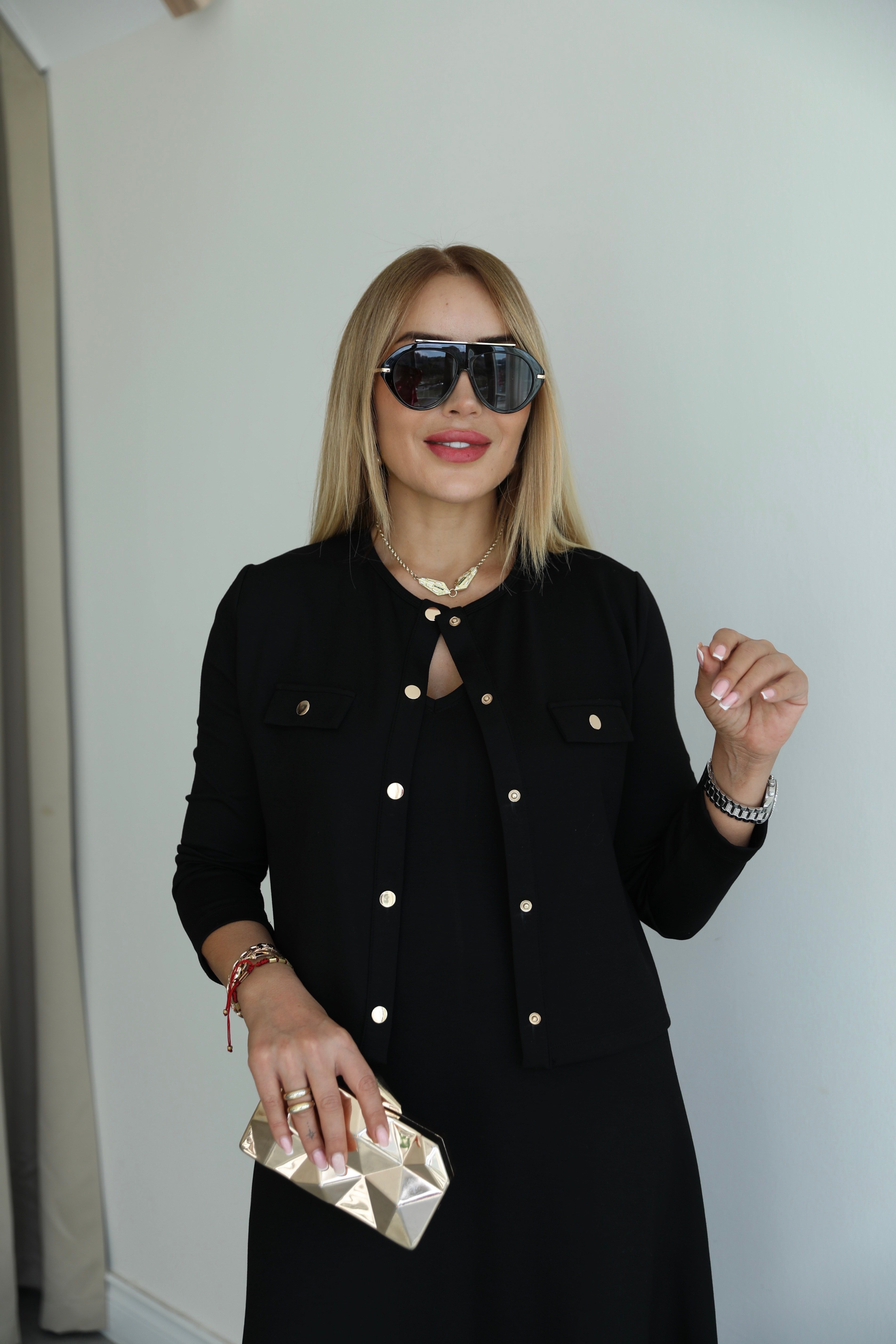 Siyah Çıtçıtlı Elbise Hırka Takım 