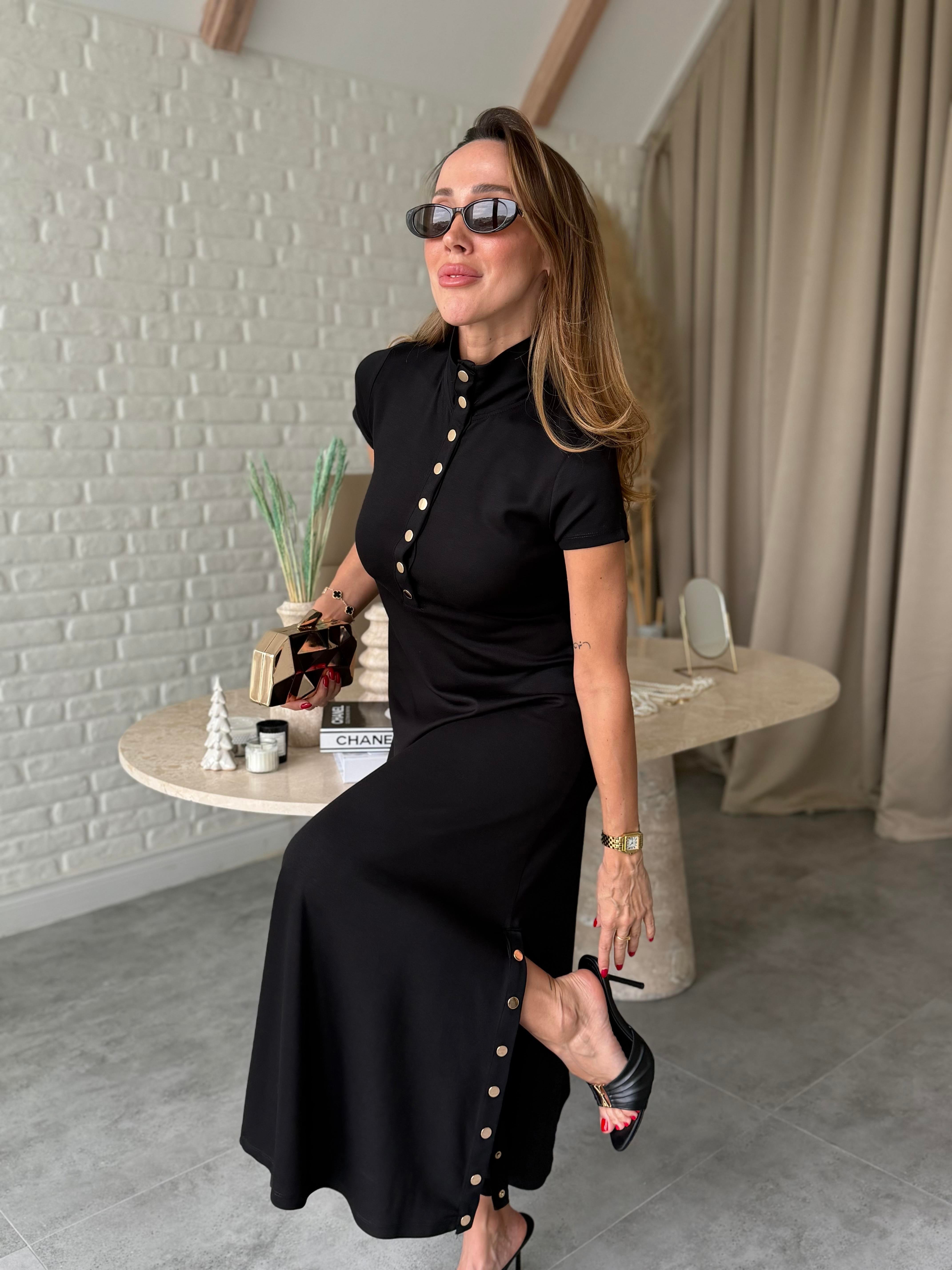 Siyah Çıtçıtlı Modal Elbise