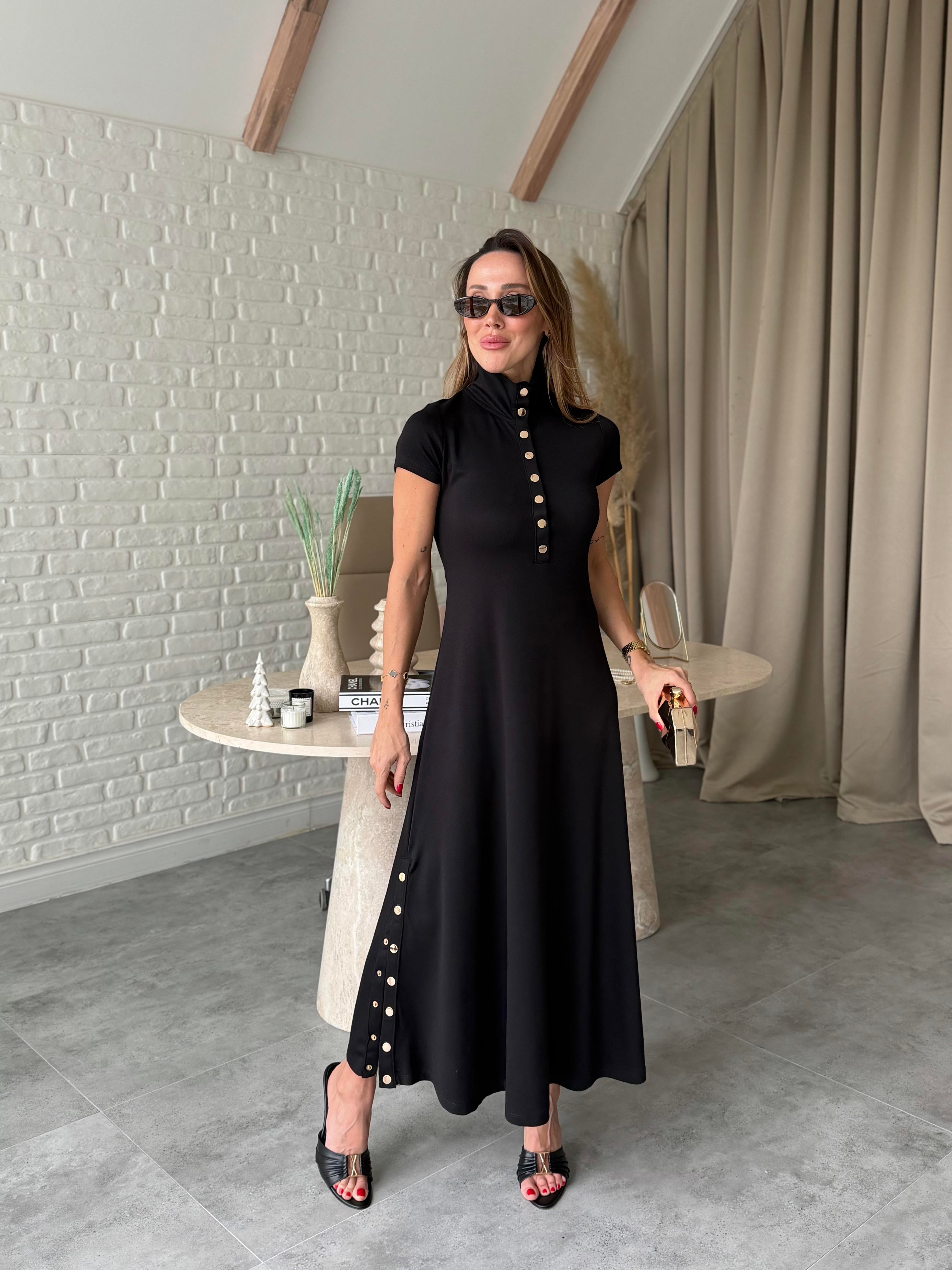 Siyah Çıtçıtlı Modal Elbise