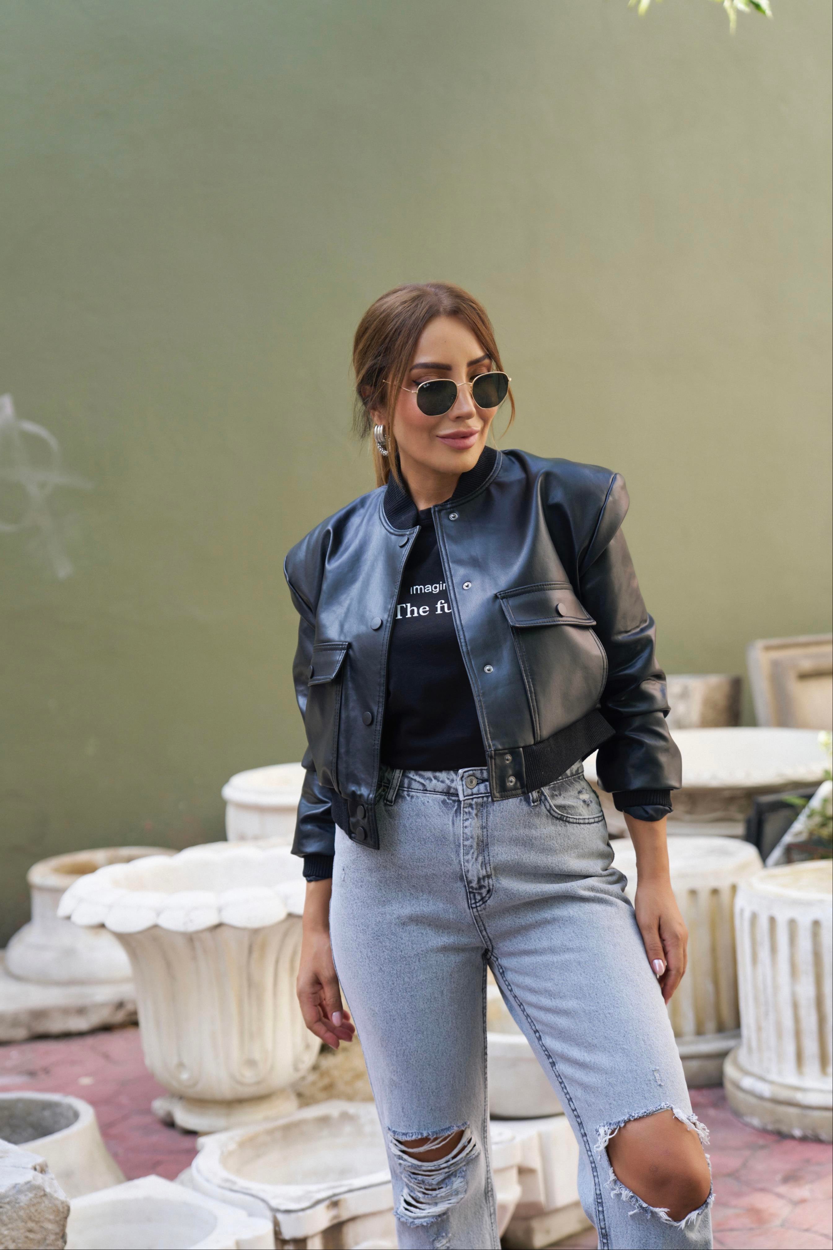 Siyah Deri Bomber Ceket