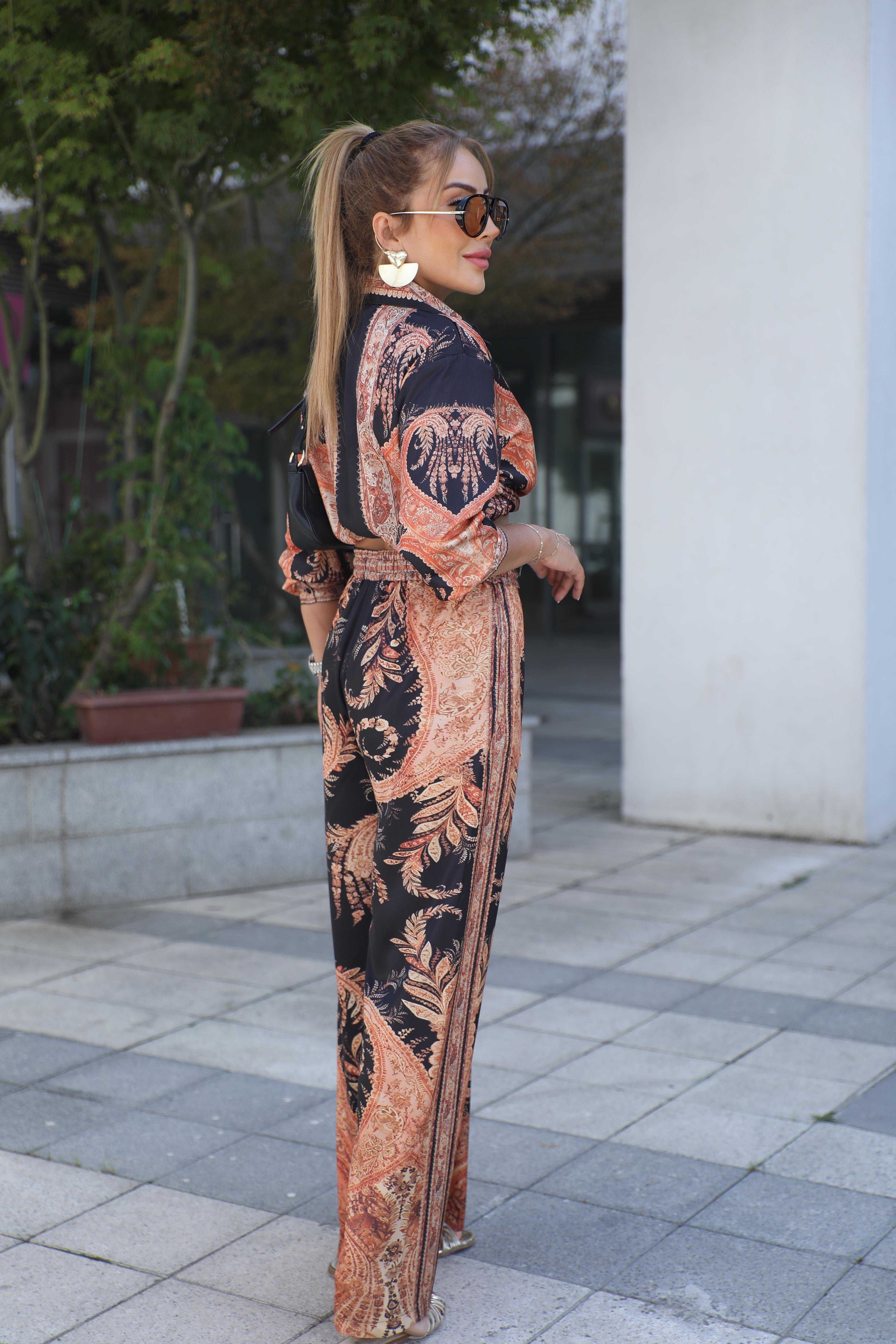 Siyah Etnik Desenli Takım 