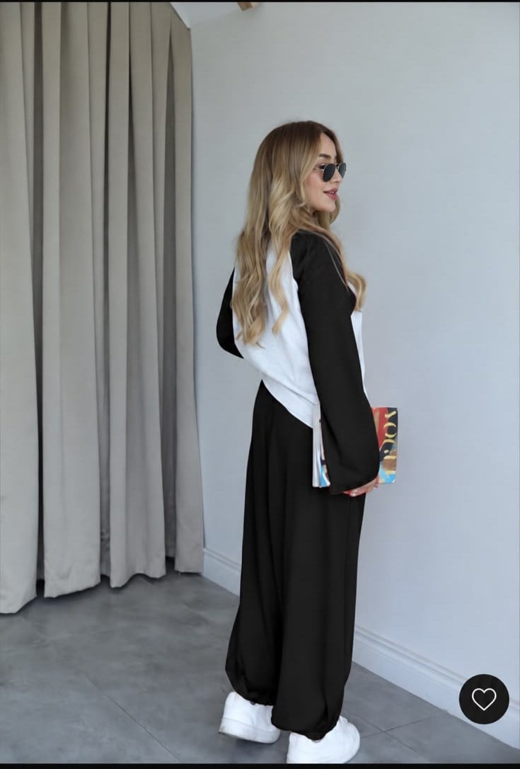 Siyah Gri Oversize Sweat Eşofman Takım